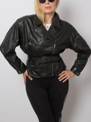 80s 90s Black Leather Biker Jacket