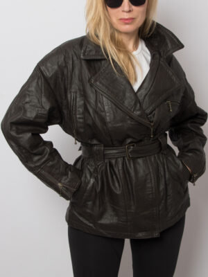 Vintage Enrico Gorlani Leather Belted Biker Jacket