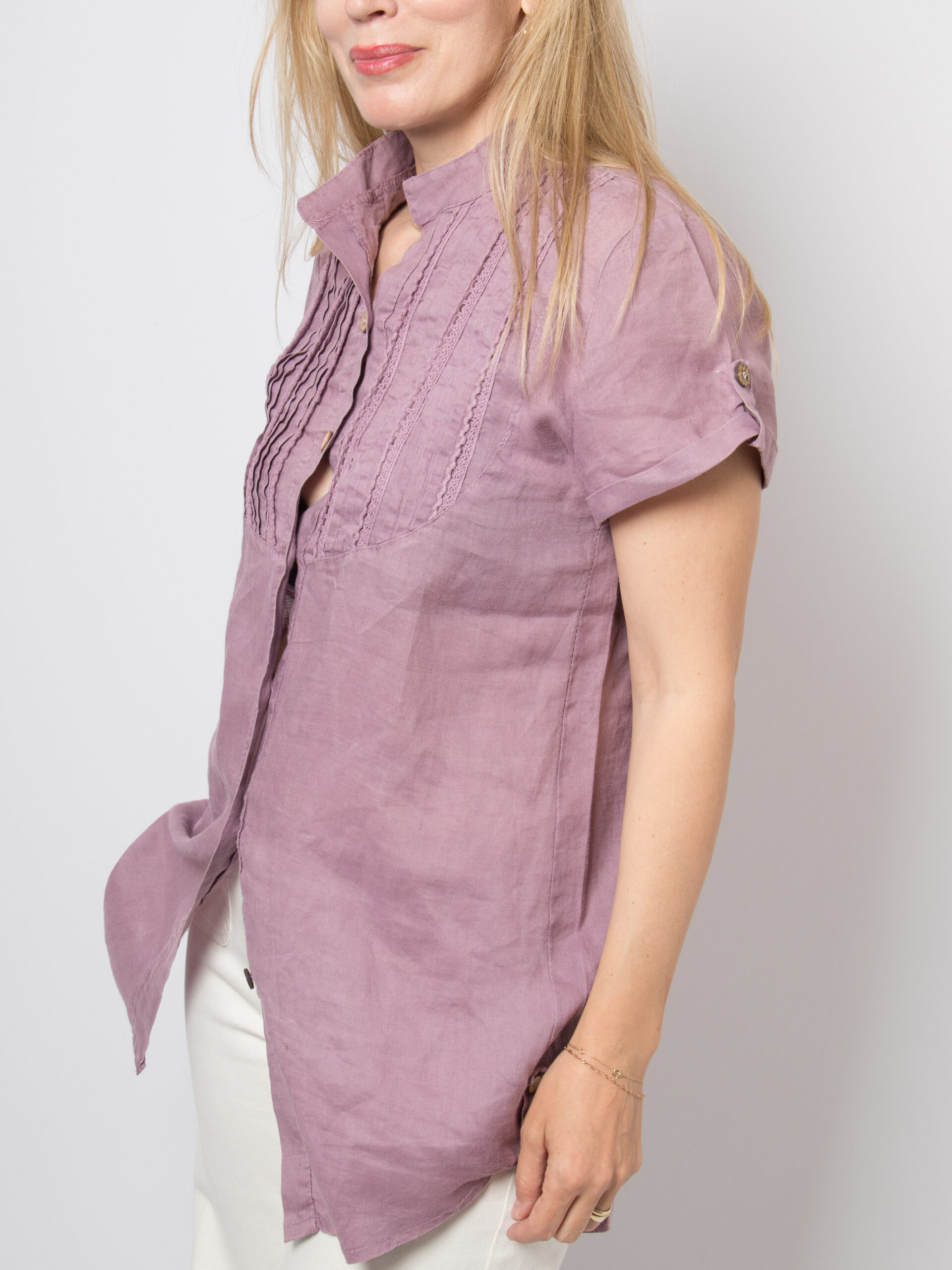 Linen Pintuck Blouse Dusty Mauve Linen Pintuck Blouse Dusty Mauve - Image 2