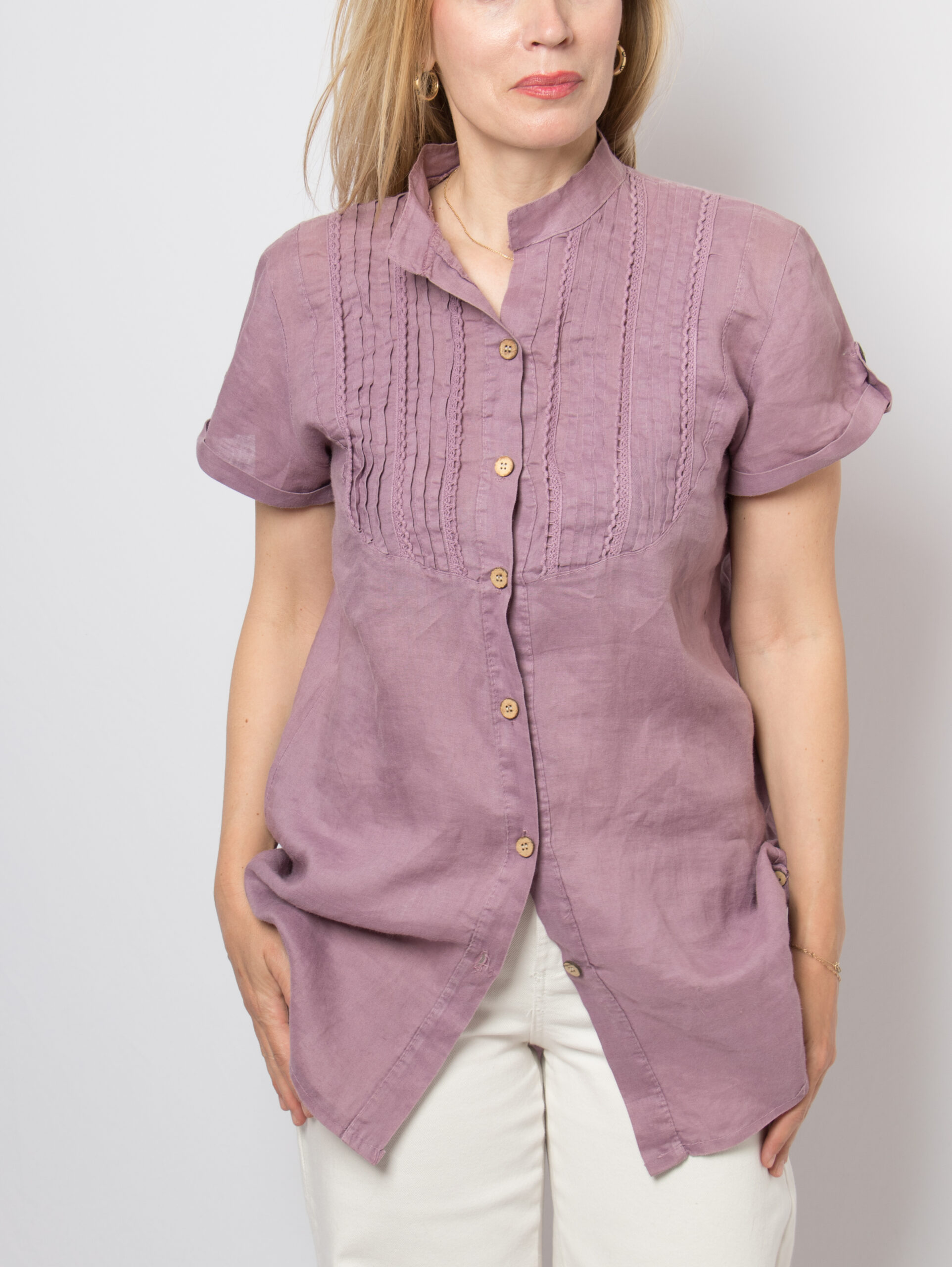 Linen Pintuck Blouse Dusty Mauve Linen Pintuck Blouse Dusty Mauve - Image 5