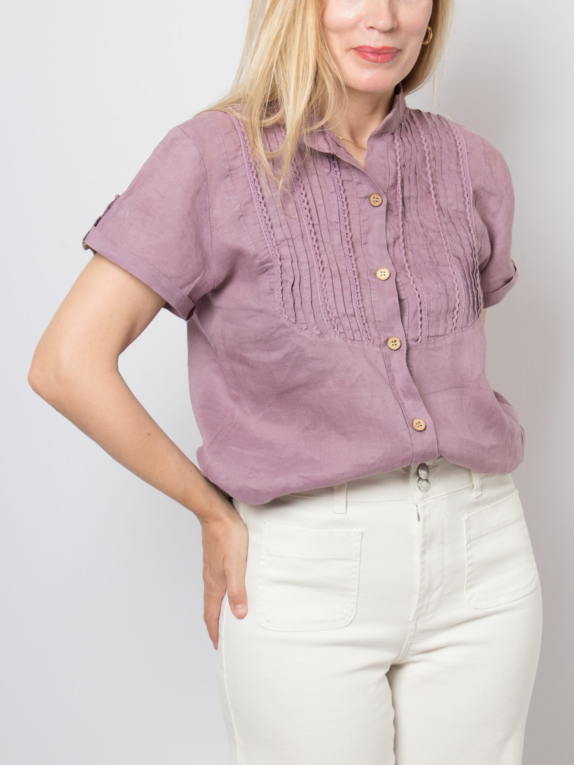 Linen Pintuck Blouse Dusty Mauve Linen Pintuck Blouse Dusty Mauve