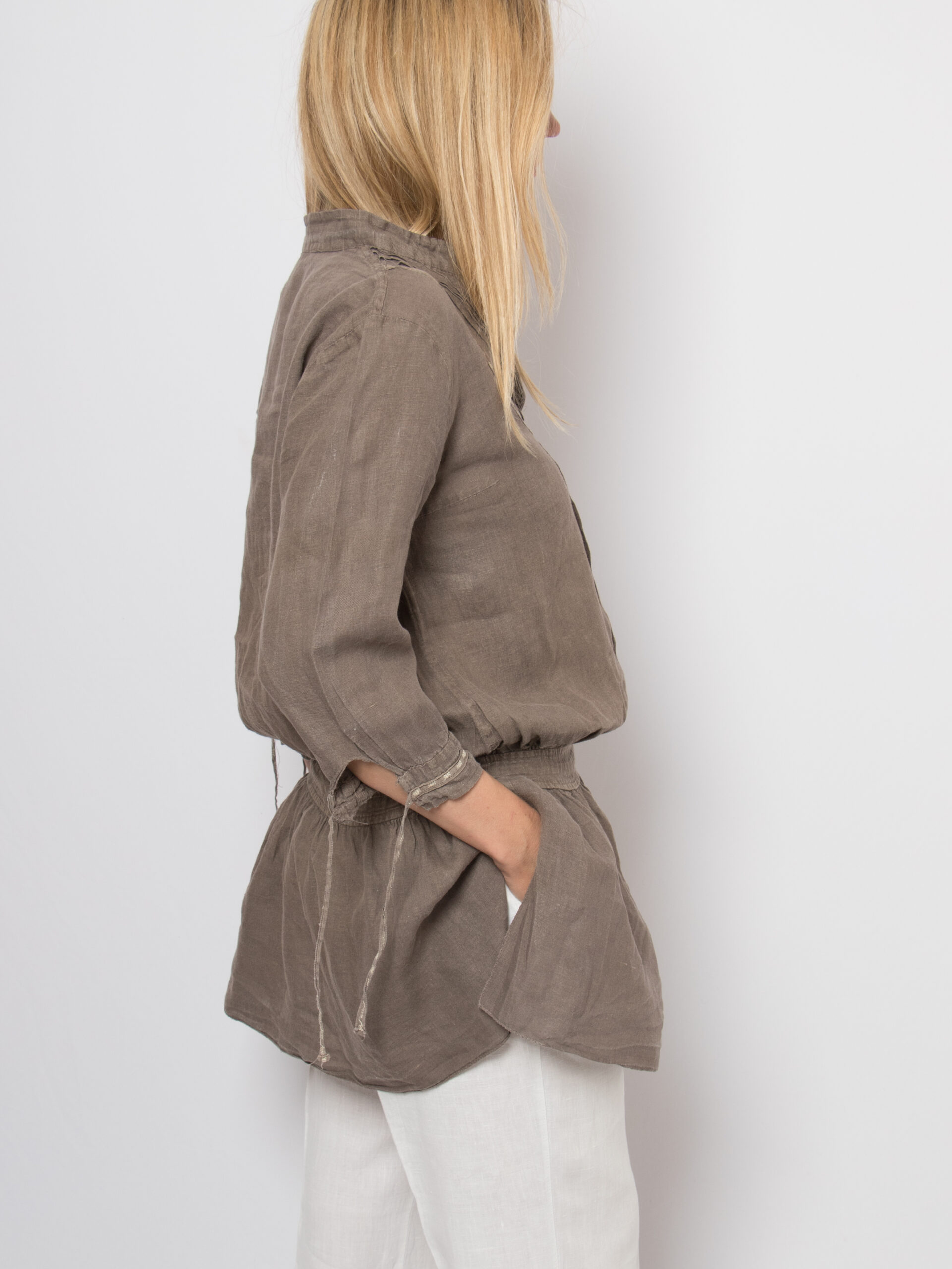 Vintage Taupe Linen Tunic Blouse Vintage Taupe Linen Tunic Blouse - Image 2