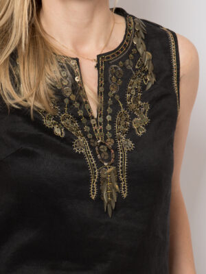 Ramie Top Ethnic Gold Coin Embroidery
