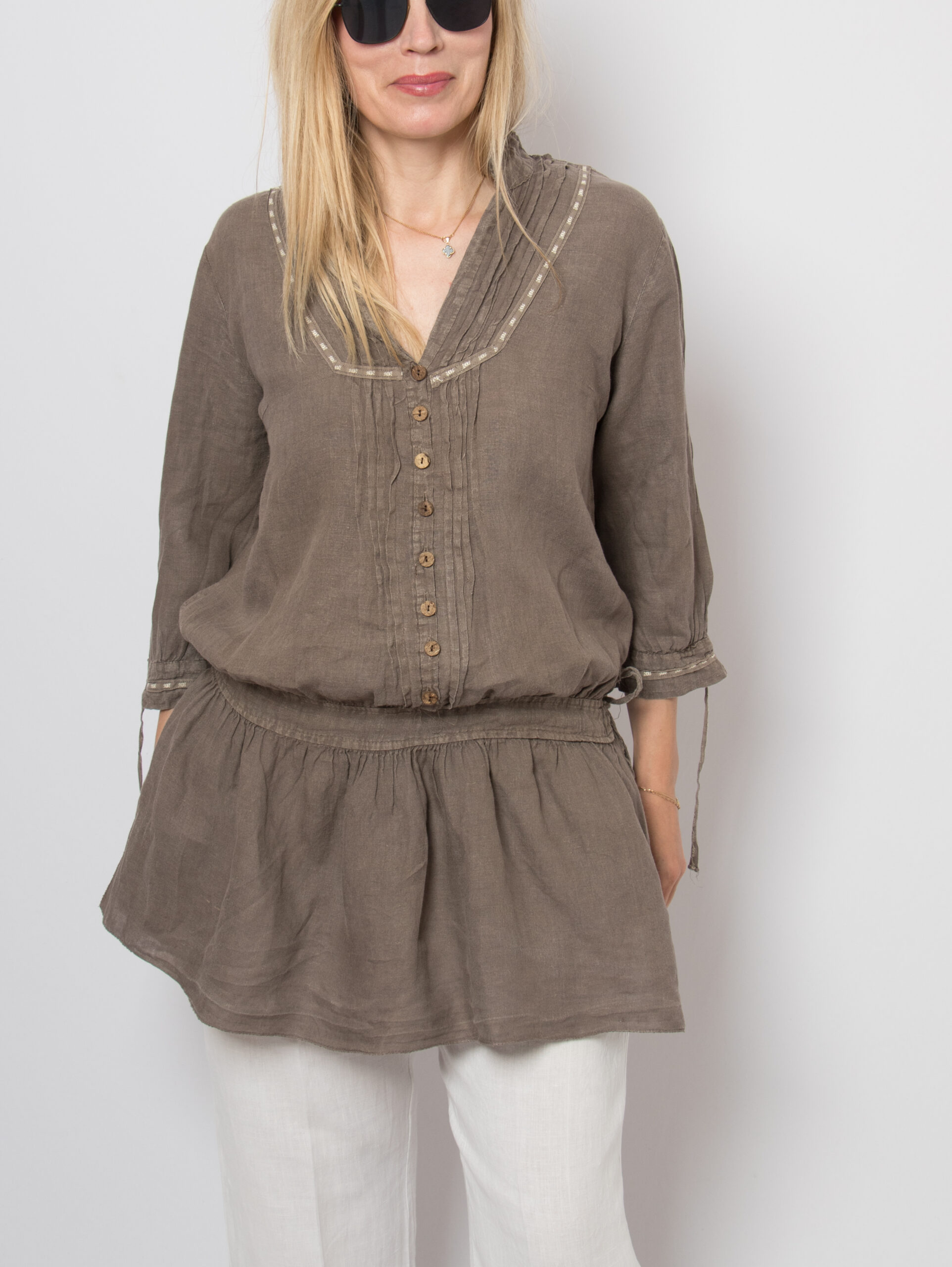 Vintage Taupe Linen Tunic Blouse Vintage Taupe Linen Tunic Blouse - Image 3