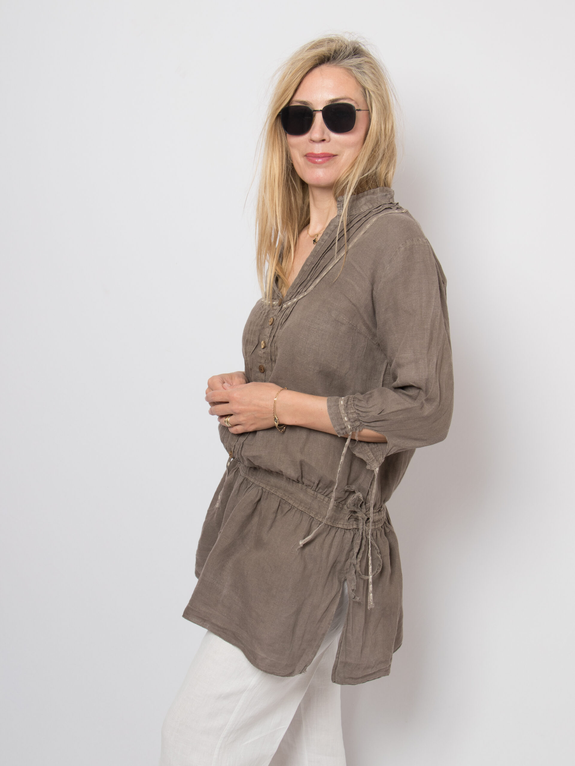 Vintage Taupe Linen Tunic Blouse Vintage Taupe Linen Tunic Blouse - Image 4