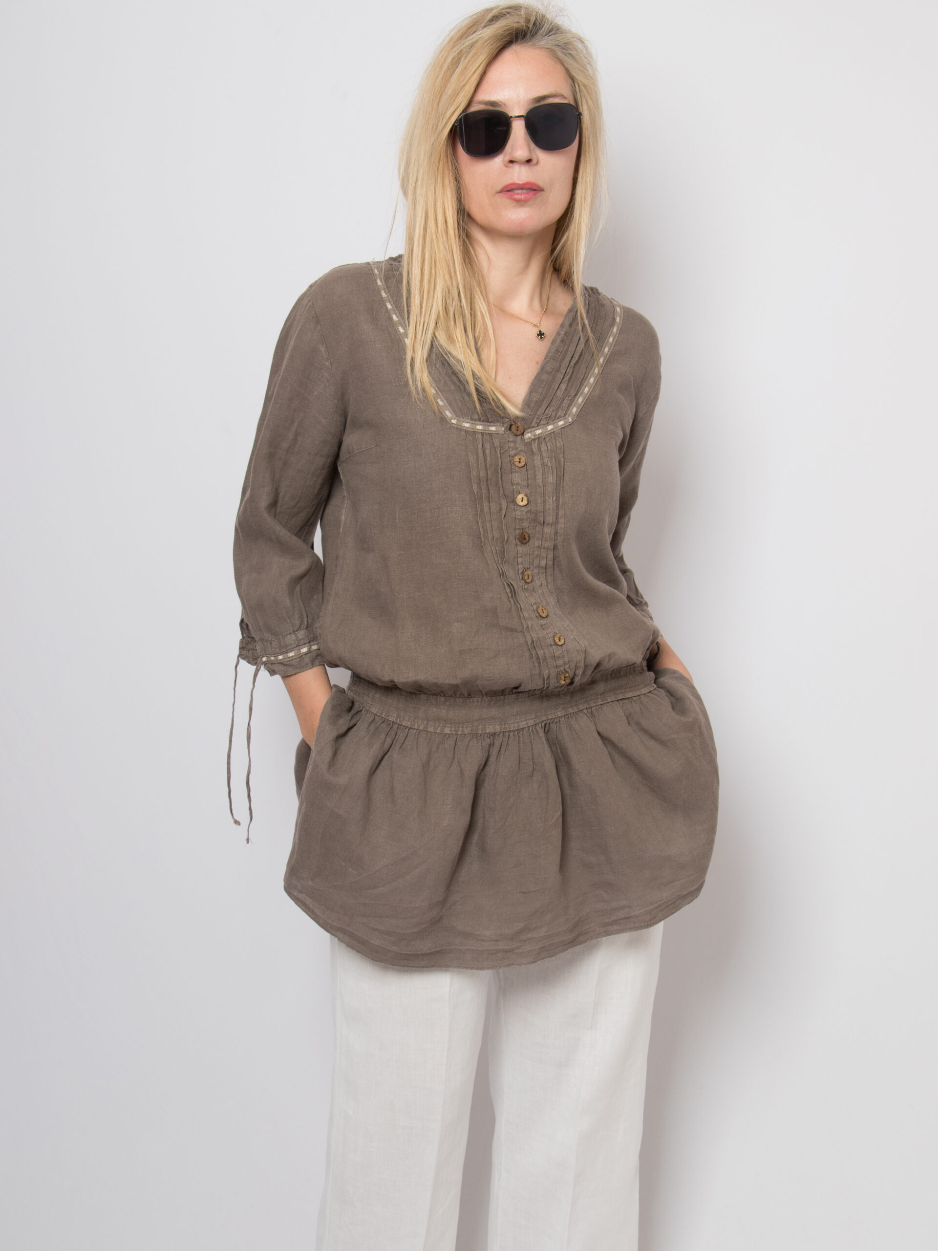 Vintage Taupe Linen Tunic Blouse Vintage Taupe Linen Tunic Blouse