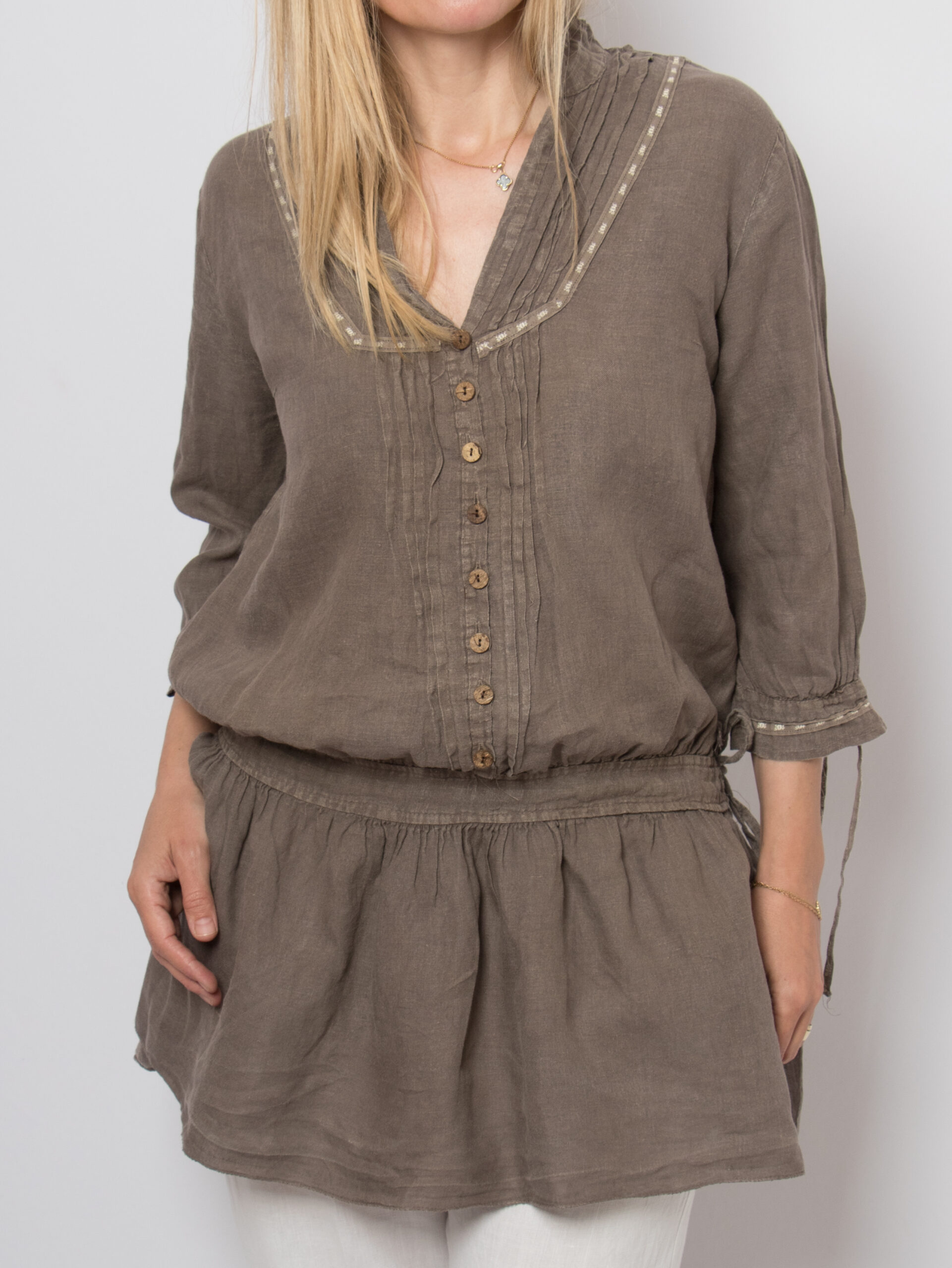 Vintage Taupe Linen Tunic Blouse Vintage Taupe Linen Tunic Blouse - Image 6
