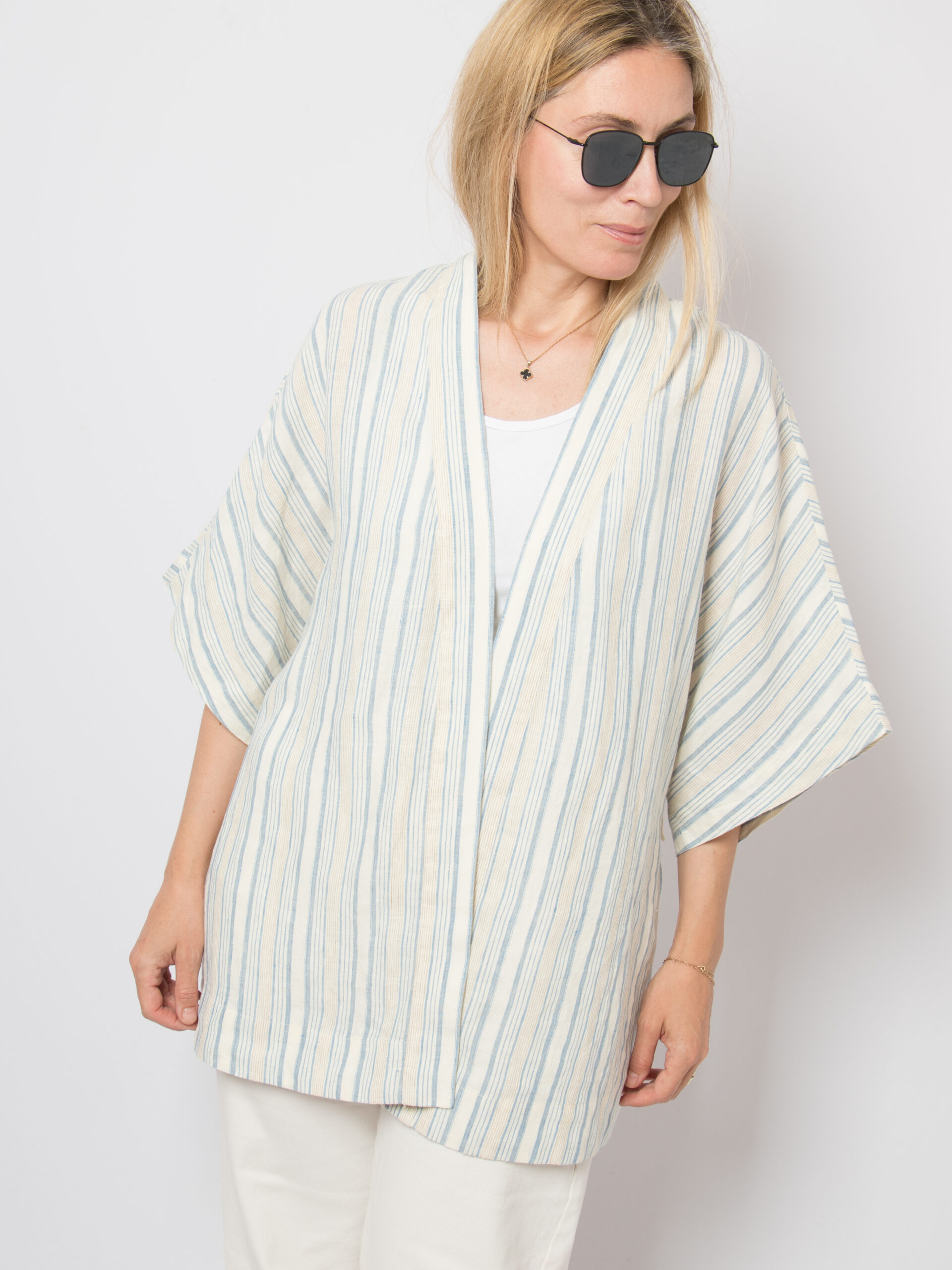 Vintage Striped Linen Kimono Jacket Vintage Striped Linen Kimono Jacket - Image 5