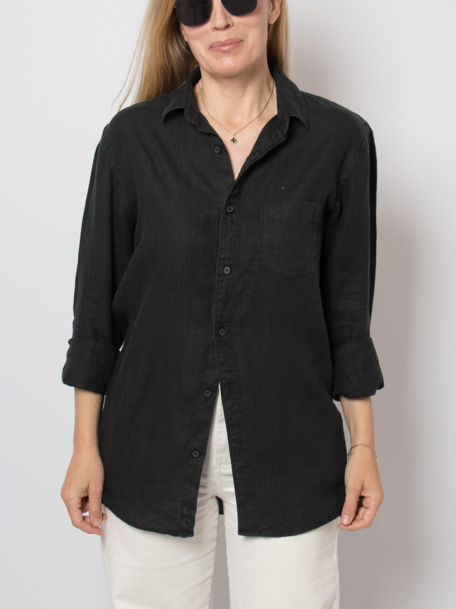 Vintage Black Long Sleeve Linen Shirt Vintage Black Long Sleeve Linen Shirt - Image 5