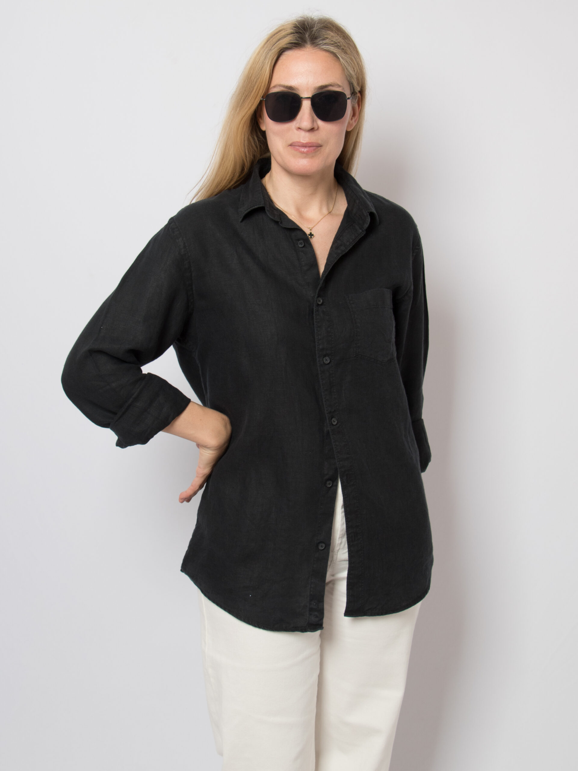 Vintage Black Long Sleeve Linen Shirt Vintage Black Long Sleeve Linen Shirt - Image 6