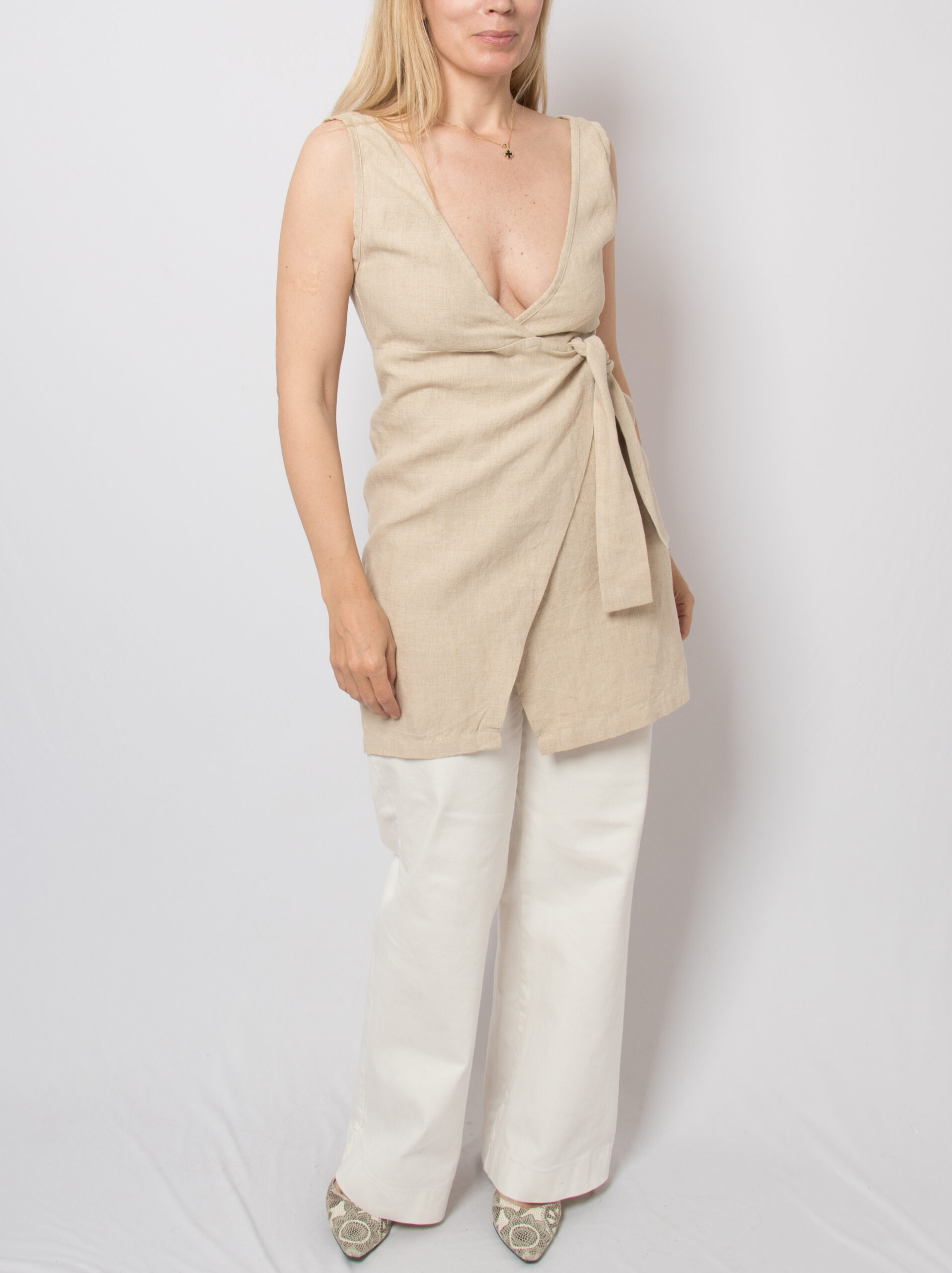 Vintage Beige Linen Wrap Shirt Vintage Beige Linen Wrap Shirt - Image 2