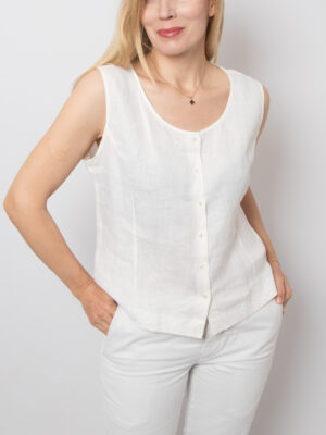 Vintage White Linen Sleeveless Blouse