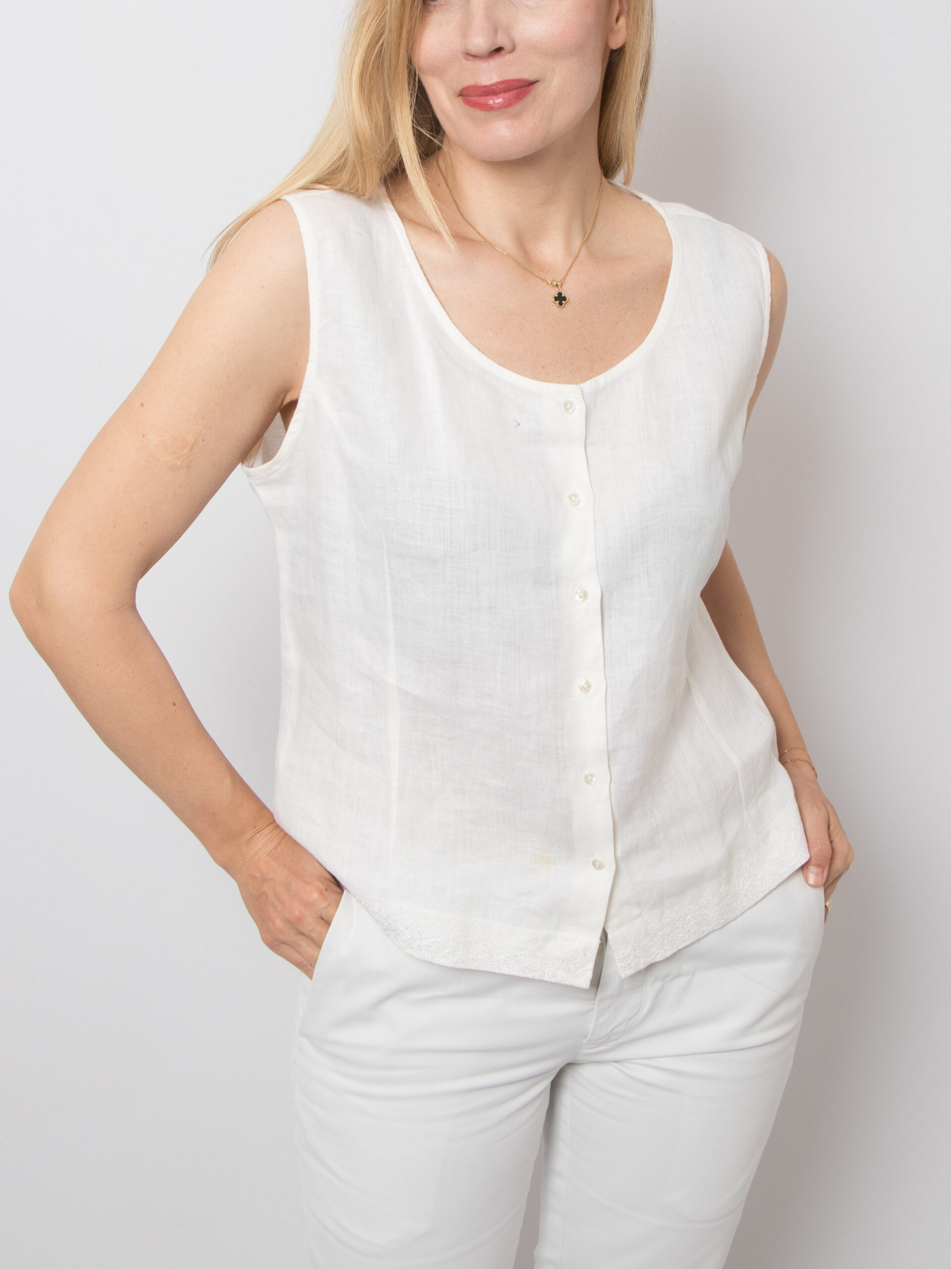Vintage White Linen Sleeveless Blouse Vintage White Linen Sleeveless Blouse