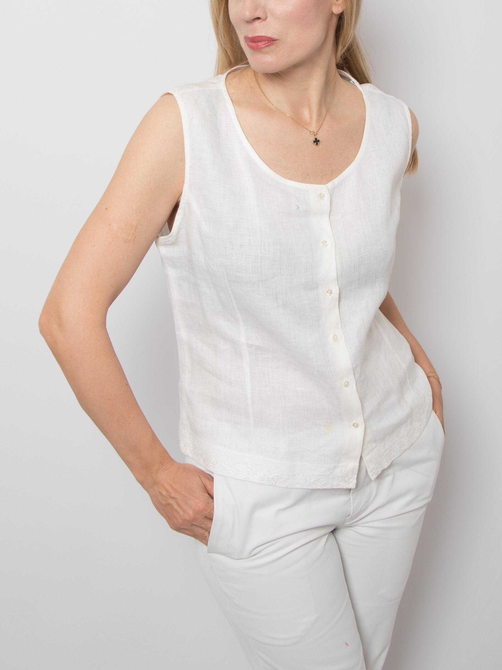 Vintage White Linen Sleeveless Blouse Vintage White Linen Sleeveless Blouse - Image 5