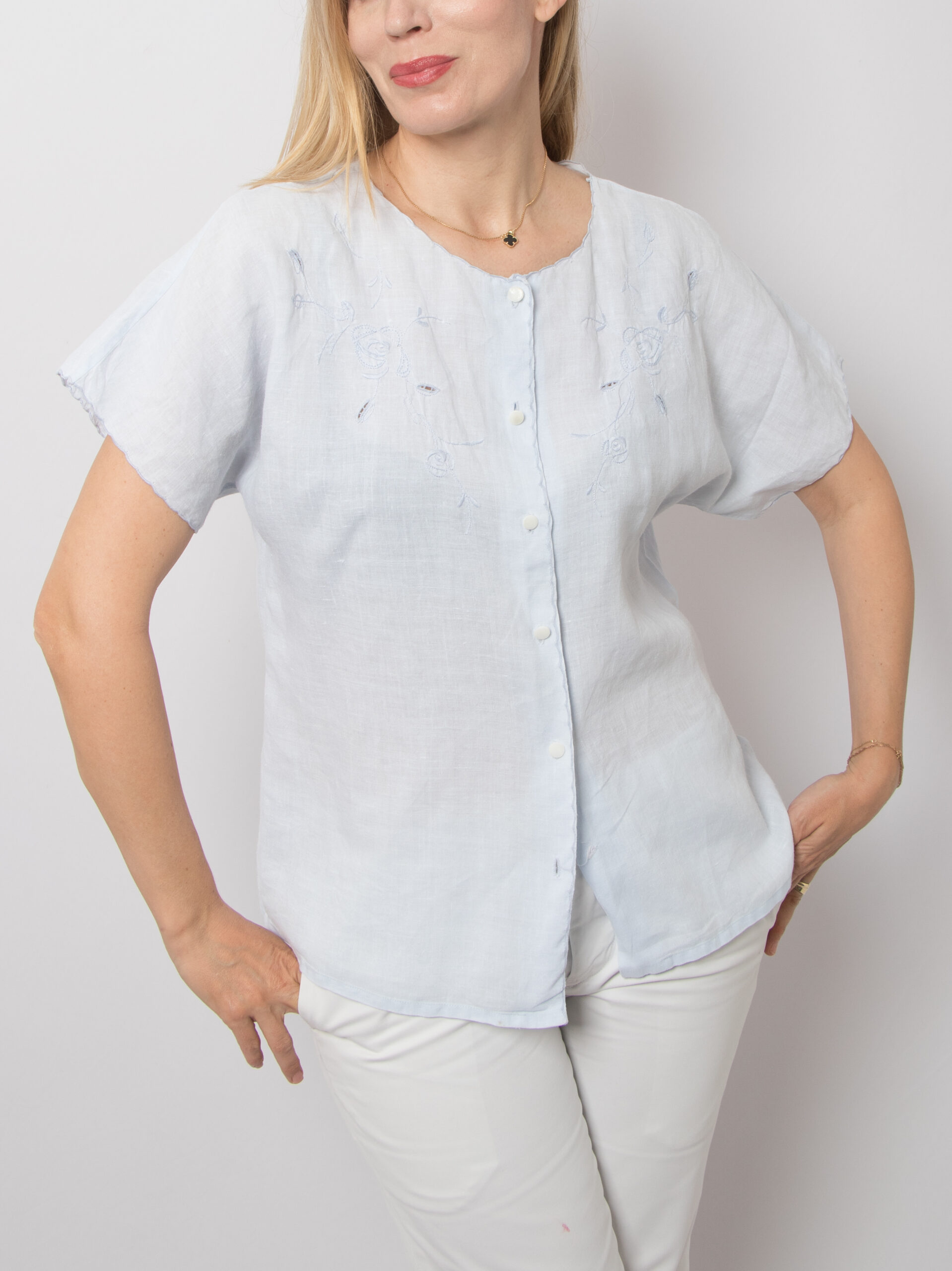 Vintage Baby Blue Linen Embroidered Blouse Vintage Baby Blue Linen Embroidered Blouse - Image 2