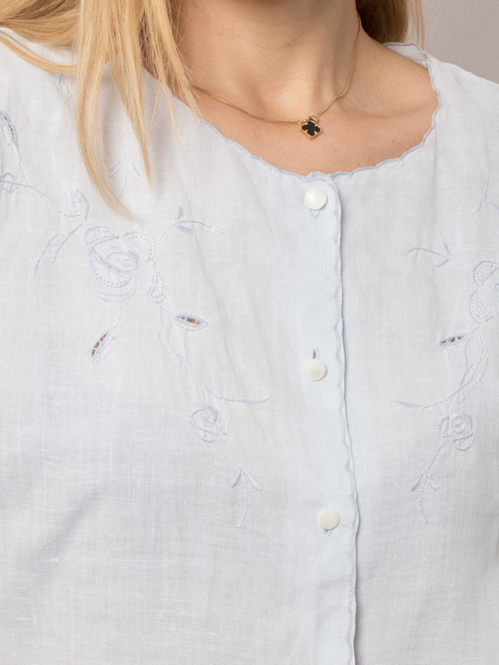 Vintage Baby Blue Linen Embroidered Blouse Vintage Baby Blue Linen Embroidered Blouse - Image 3
