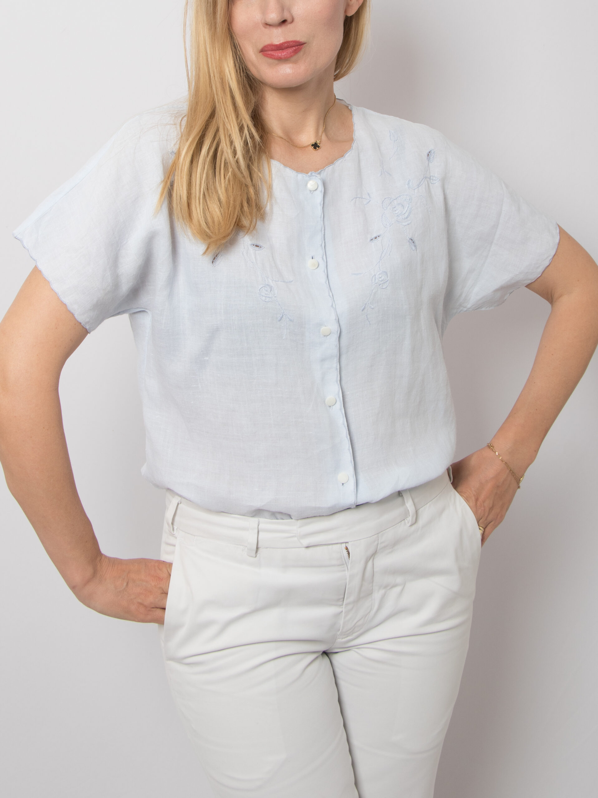 Vintage Baby Blue Linen Embroidered Blouse Vintage Baby Blue Linen Embroidered Blouse