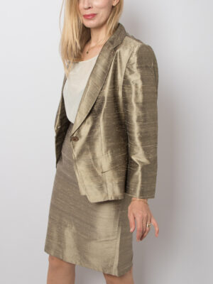 Vintage Golden Dupioni Silk Skirt Suit