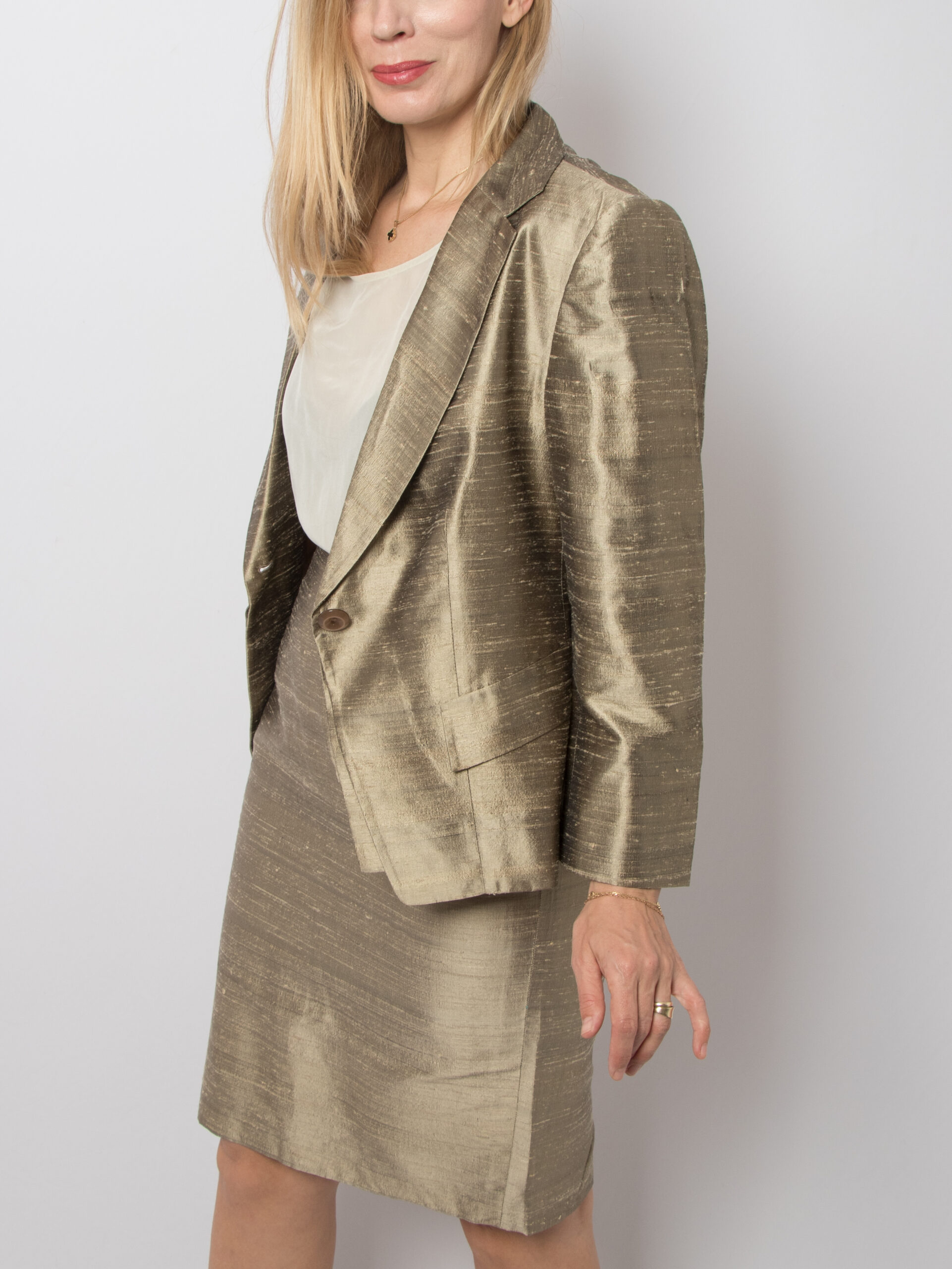 Vintage Golden Dupioni Silk Skirt Suit Vintage Golden Dupioni Silk Skirt Suit
