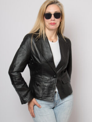 Vintage Black Leather Blazer Jacket