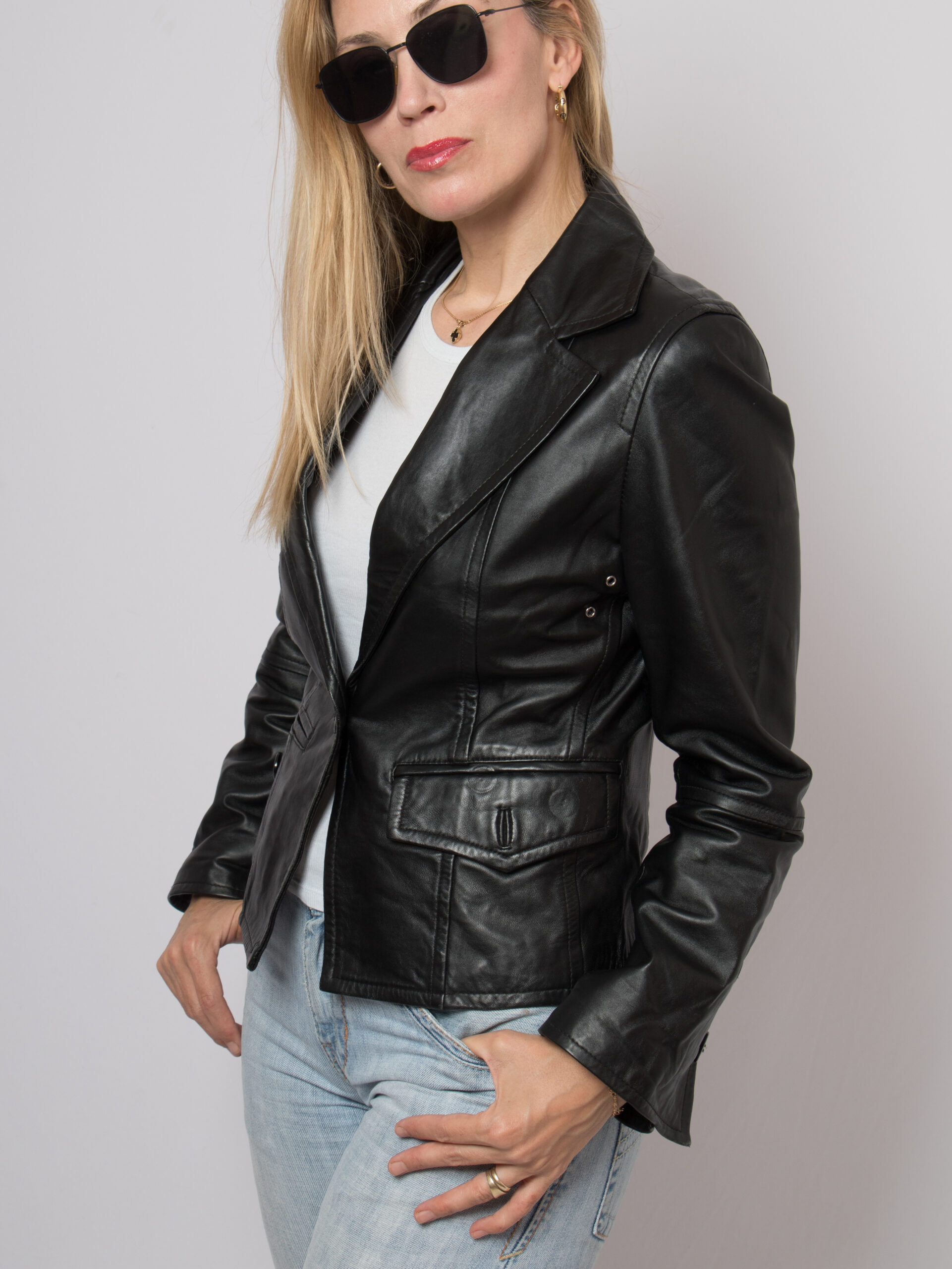 Vintage Black Leather Blazer Jacket Vintage Black Leather Blazer Jacket - Image 2