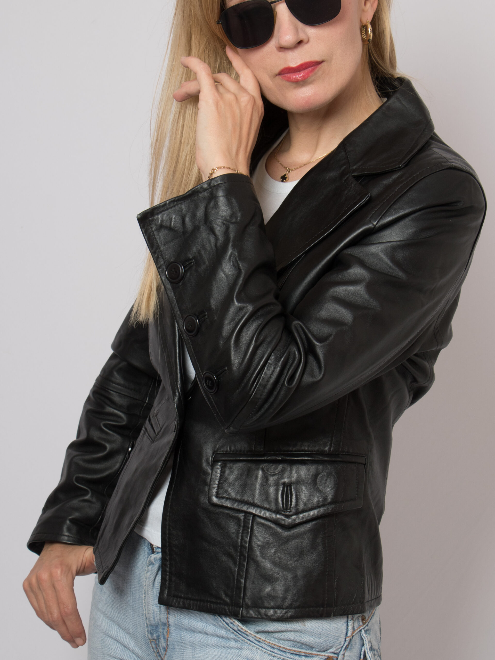 Vintage Black Leather Blazer Jacket Vintage Black Leather Blazer Jacket - Image 3
