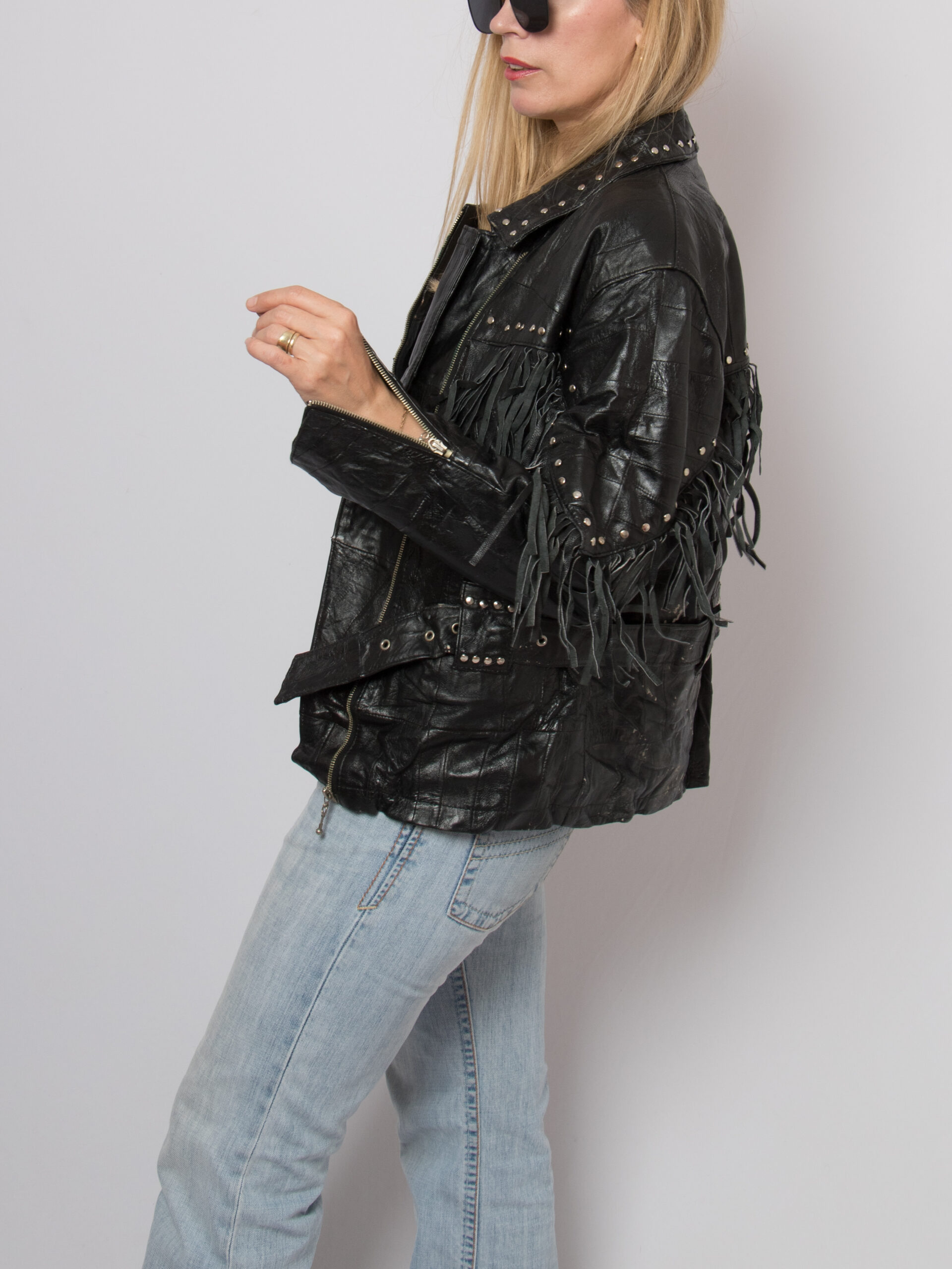 80s Black Leather Fringed Biker Jacket 80s Black Leather Fringed Biker Jacket - Image 3
