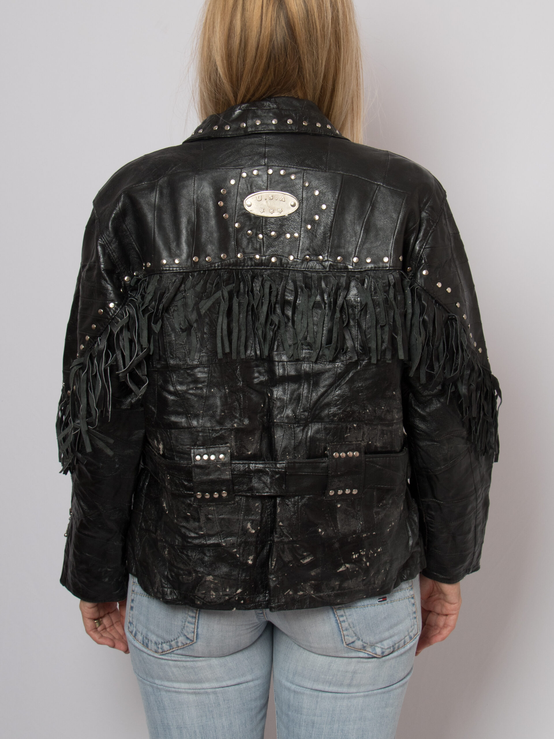 80s Black Leather Fringed Biker Jacket 80s Black Leather Fringed Biker Jacket - Image 4