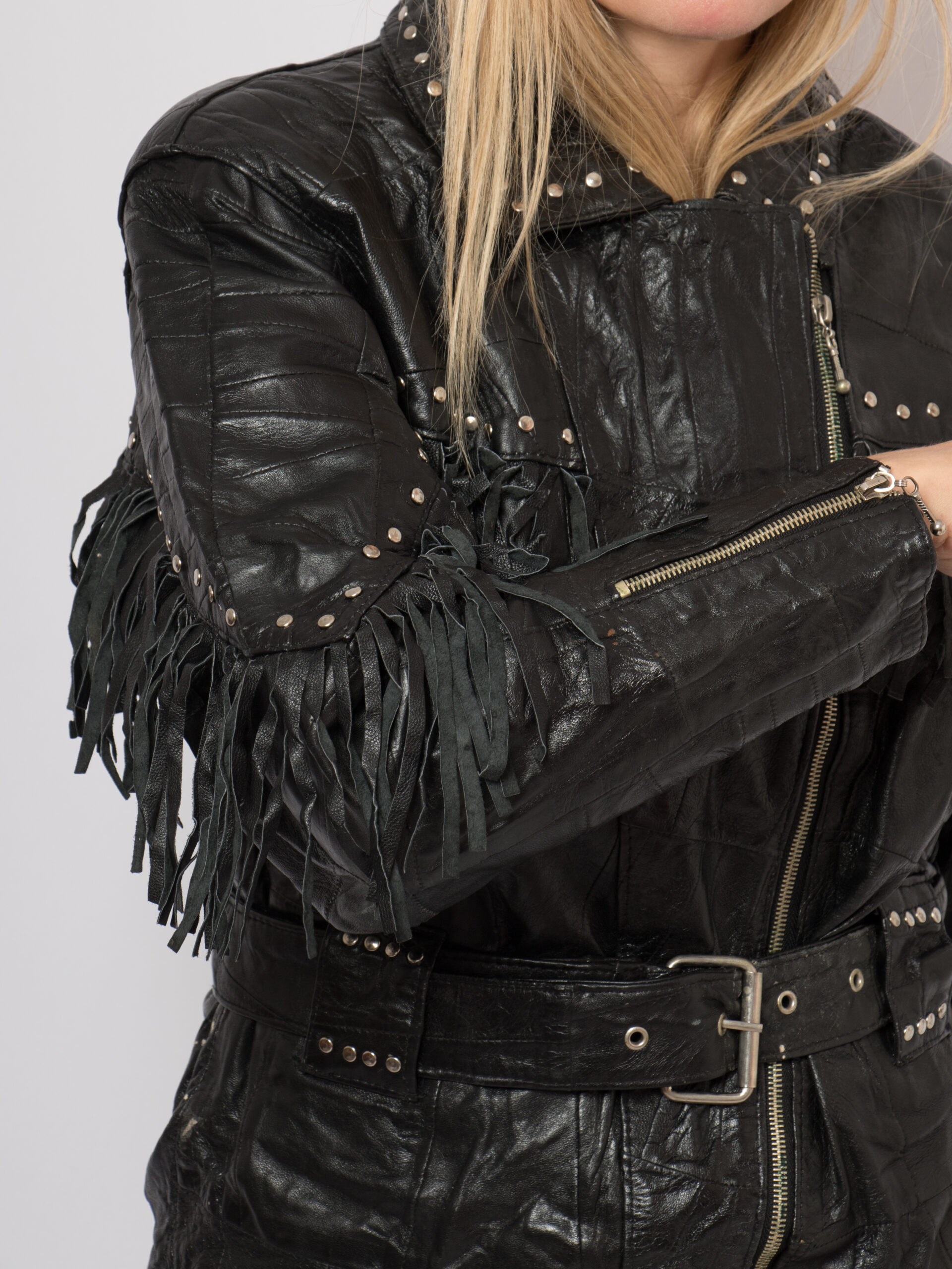 80s Black Leather Fringed Biker Jacket 80s Black Leather Fringed Biker Jacket - Image 7