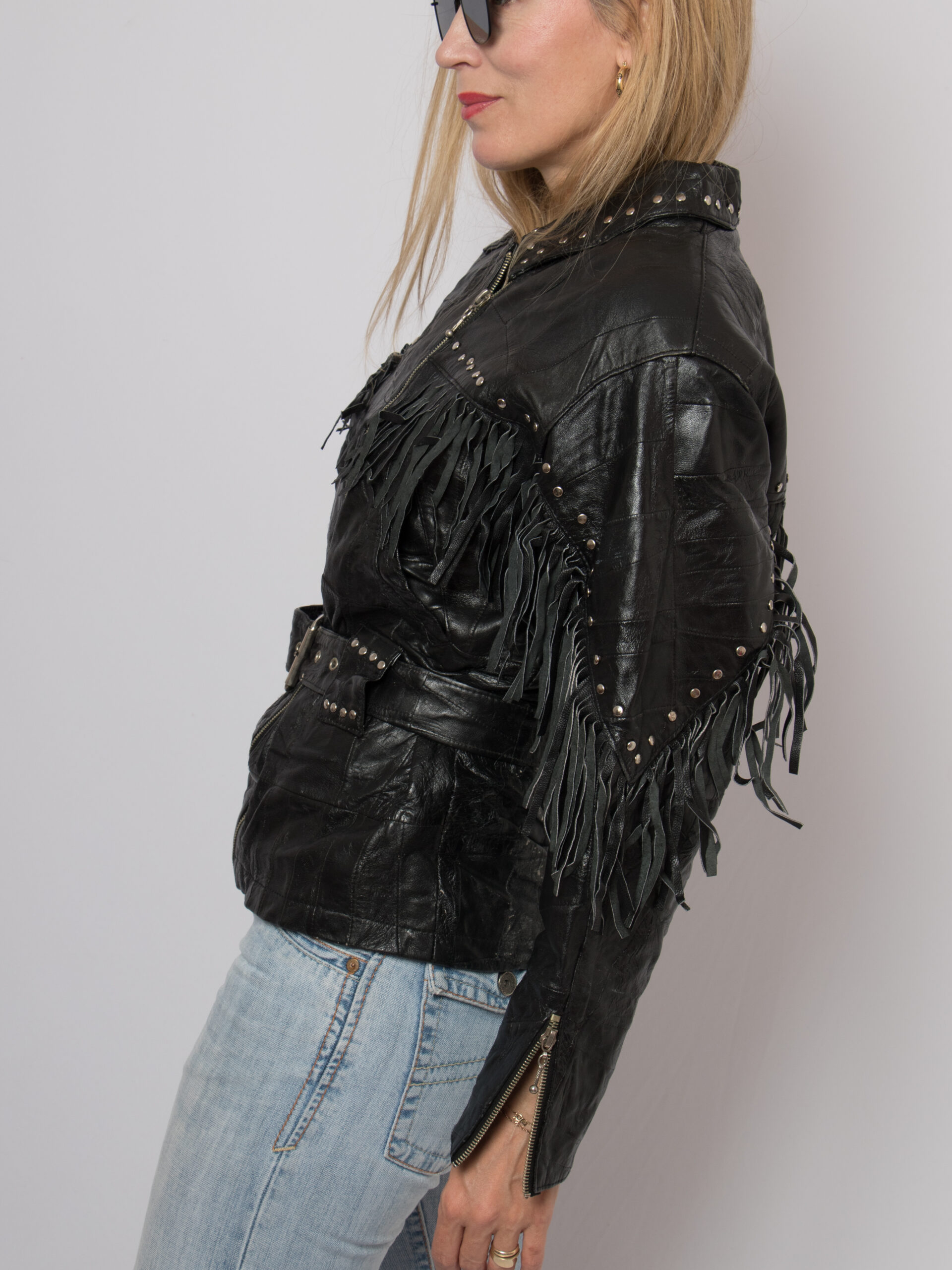 80s Black Leather Fringed Biker Jacket 80s Black Leather Fringed Biker Jacket - Image 8