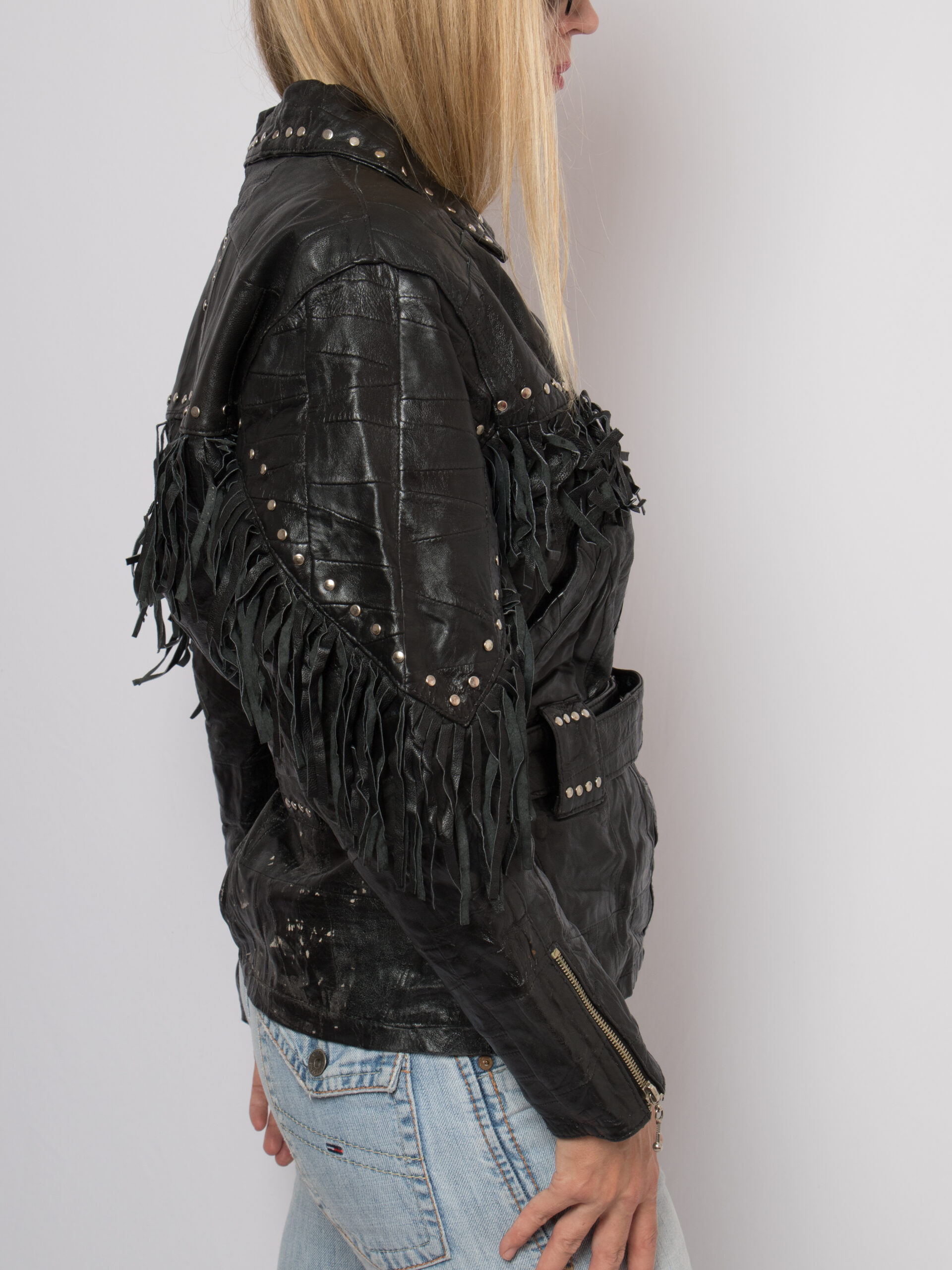 80s Black Leather Fringed Biker Jacket 80s Black Leather Fringed Biker Jacket - Image 10