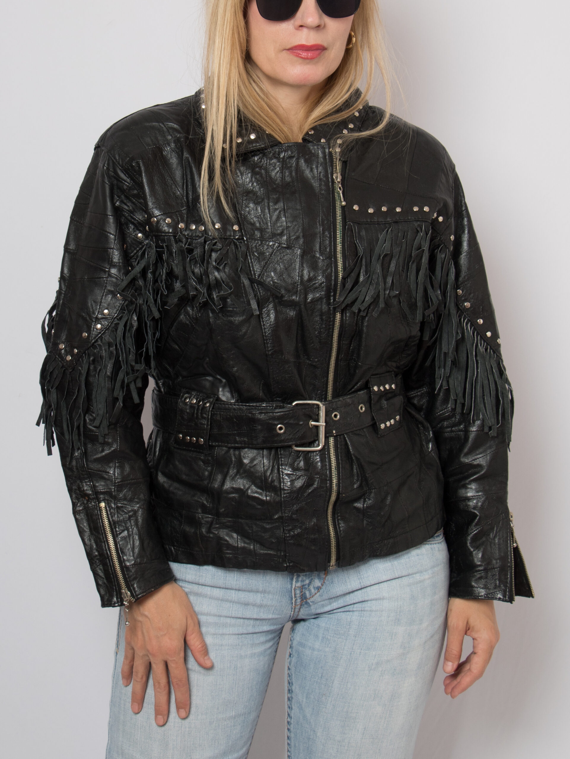 80s Black Leather Fringed Biker Jacket 80s Black Leather Fringed Biker Jacket - Image 11