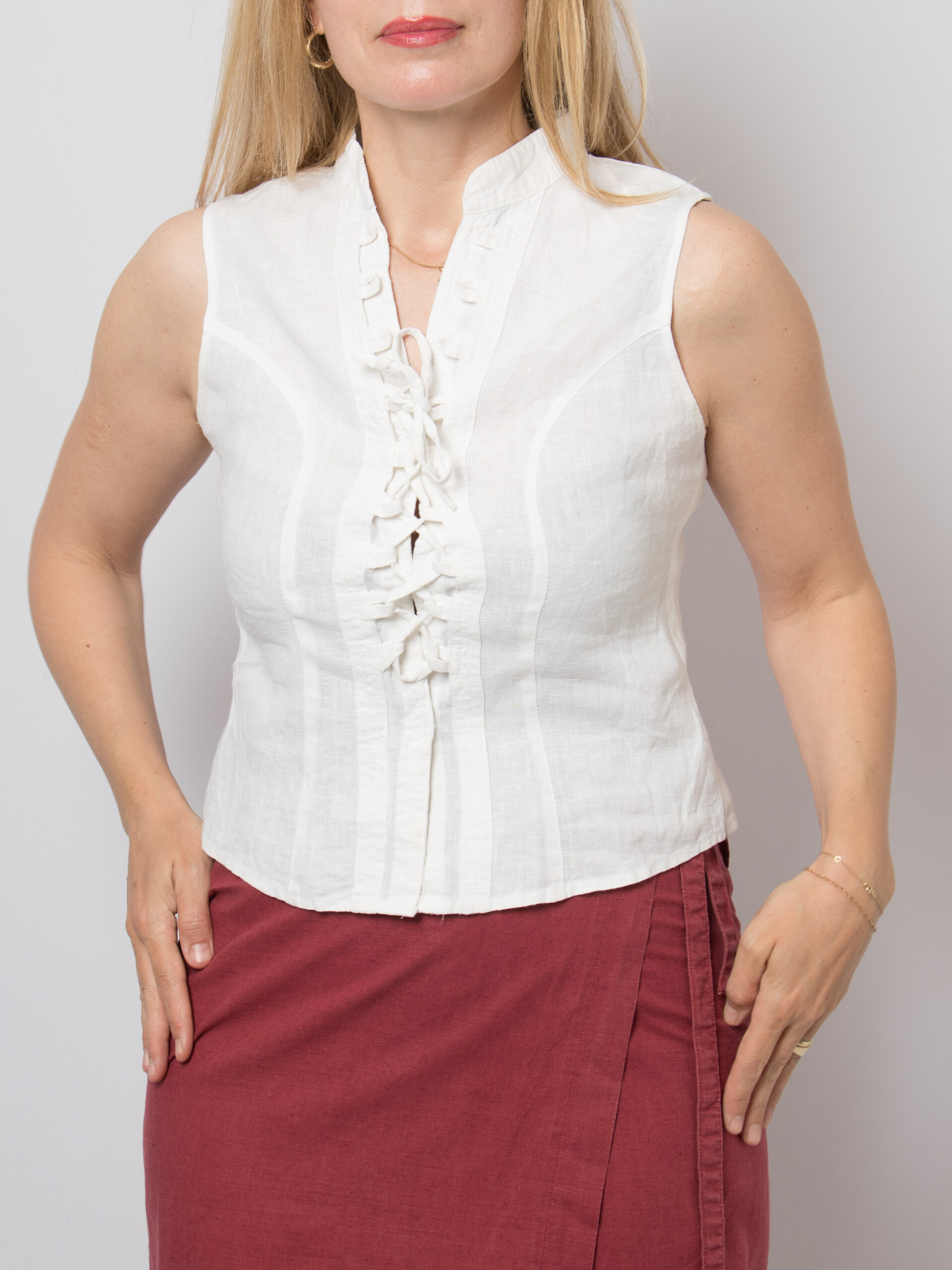 Vintage White Lace Up Linen Corset Shirt Vintage White Lace Up Linen Corset Shirt - Image 3