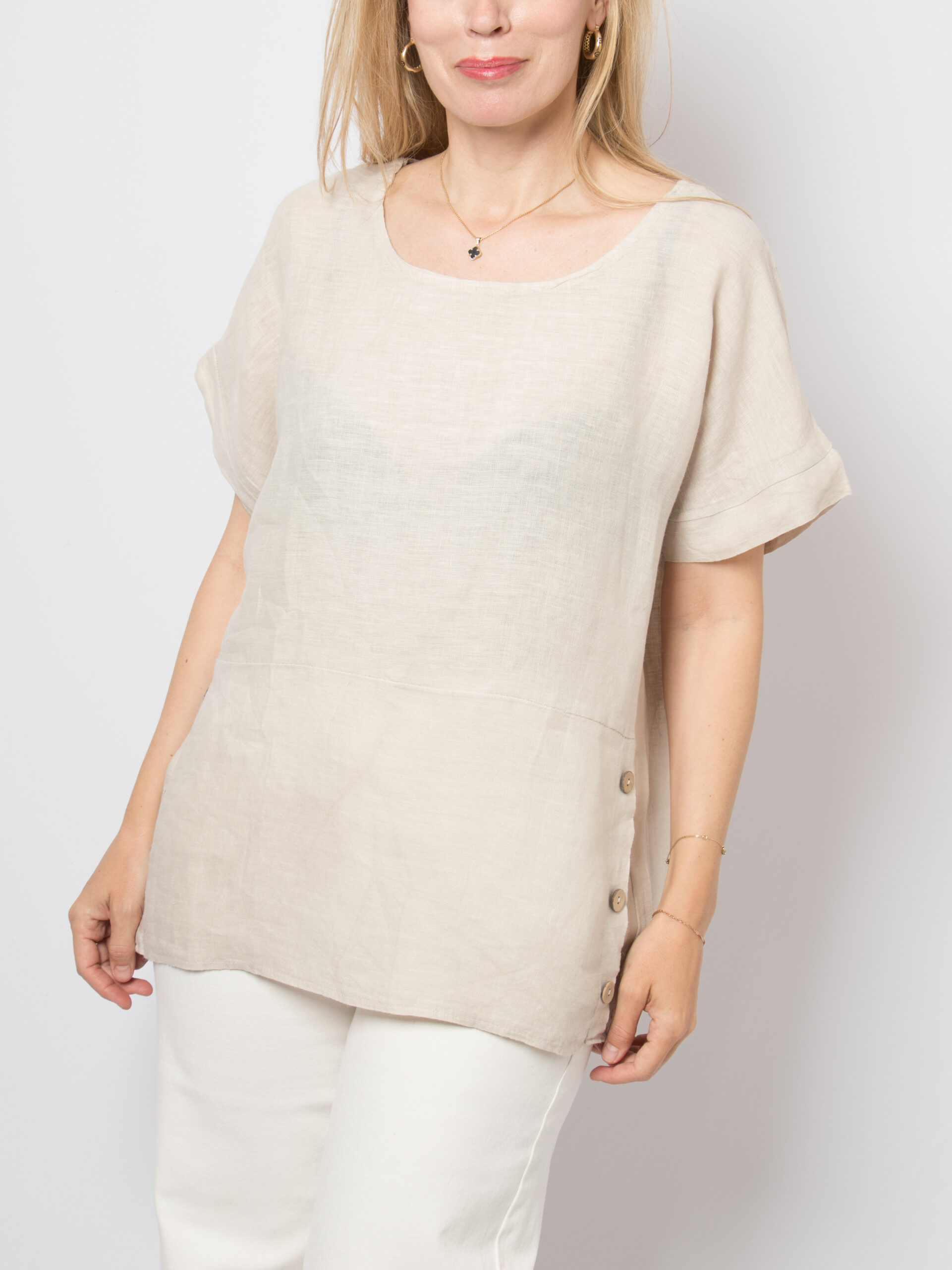 Oatmeal Oversized Linen Tunic Top Oatmeal Oversized Linen Tunic Top - Image 2