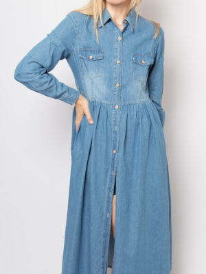 Vintage Denim Maxi Shirt Dress