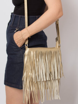 Gold Metallic Leather Fringe Crossbody Bag
