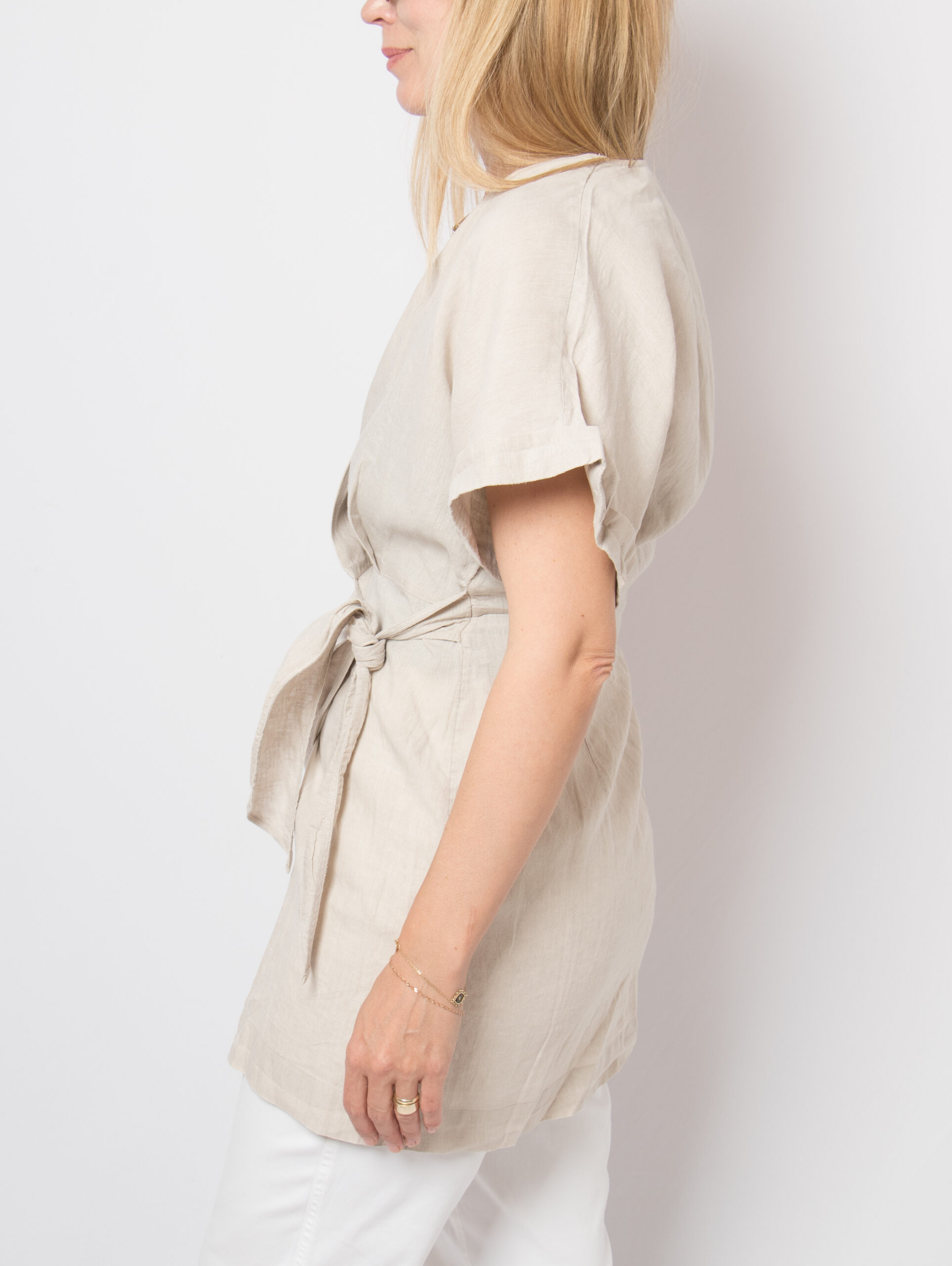 Beige Linen Mini Wrap Dress Beige Linen Mini Wrap Dress - Image 4