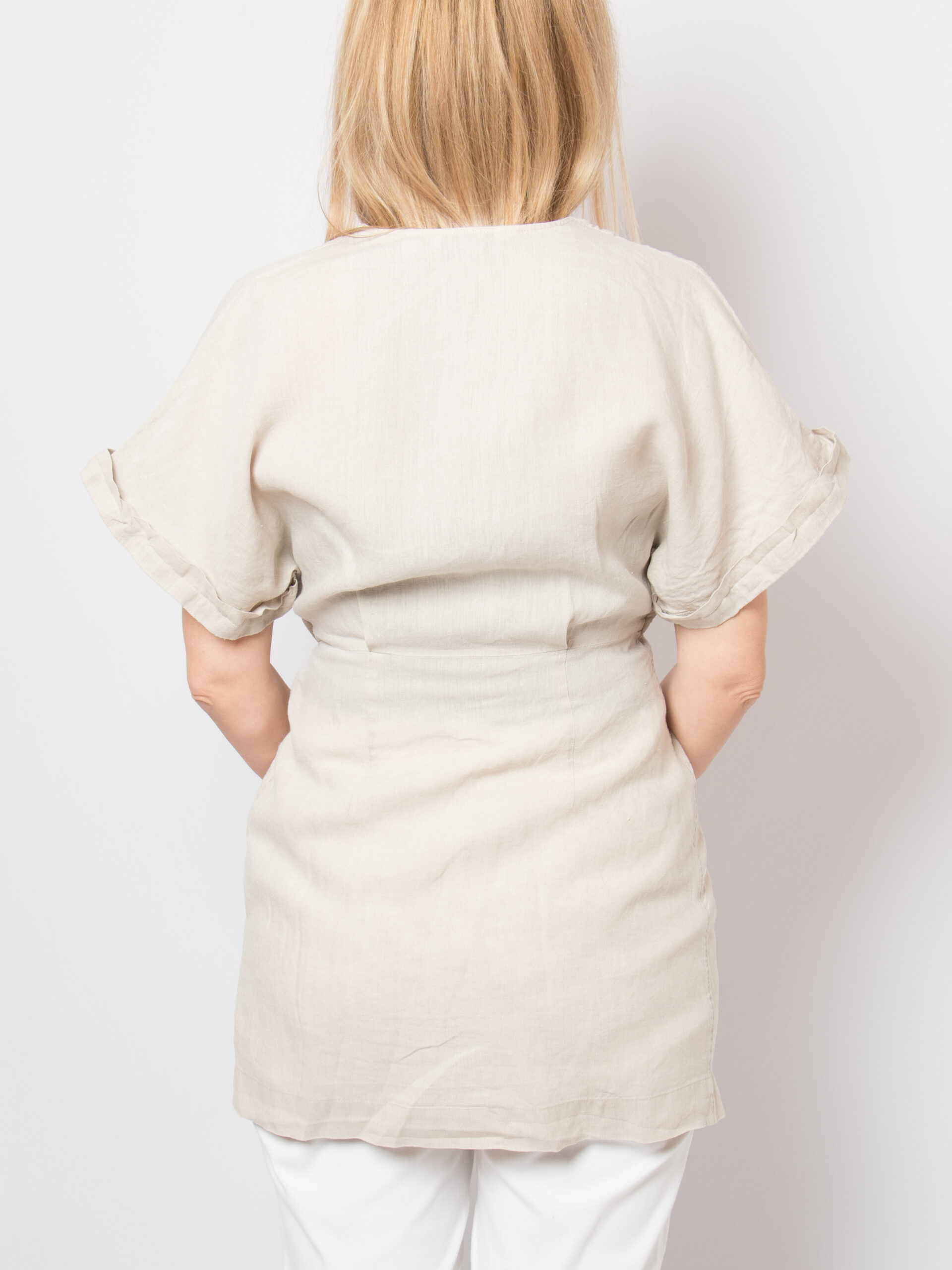 Beige Linen Mini Wrap Dress Beige Linen Mini Wrap Dress - Image 5