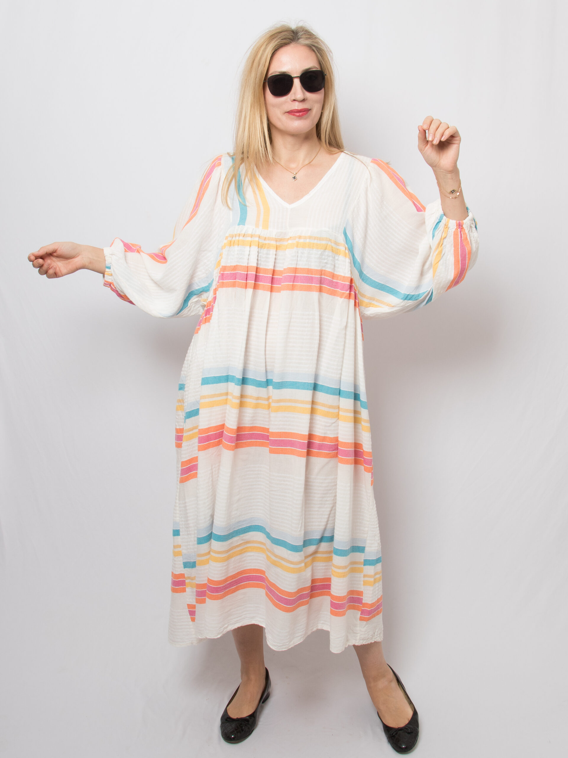 LES JUMELLES Striped Oversized Dress Balloon Sleeve LES JUMELLES Striped Oversized Dress Balloon Sleeve