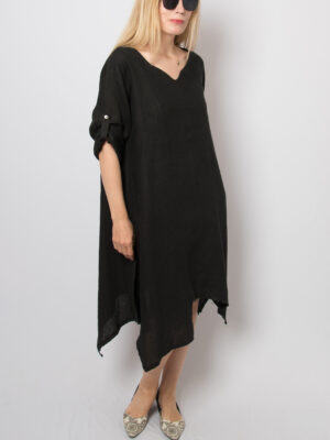 Black Asymmetric Linen Dress