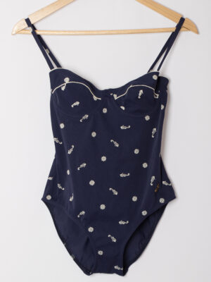 Vintage Goldfish Seahorse Print Navy Swimsuit