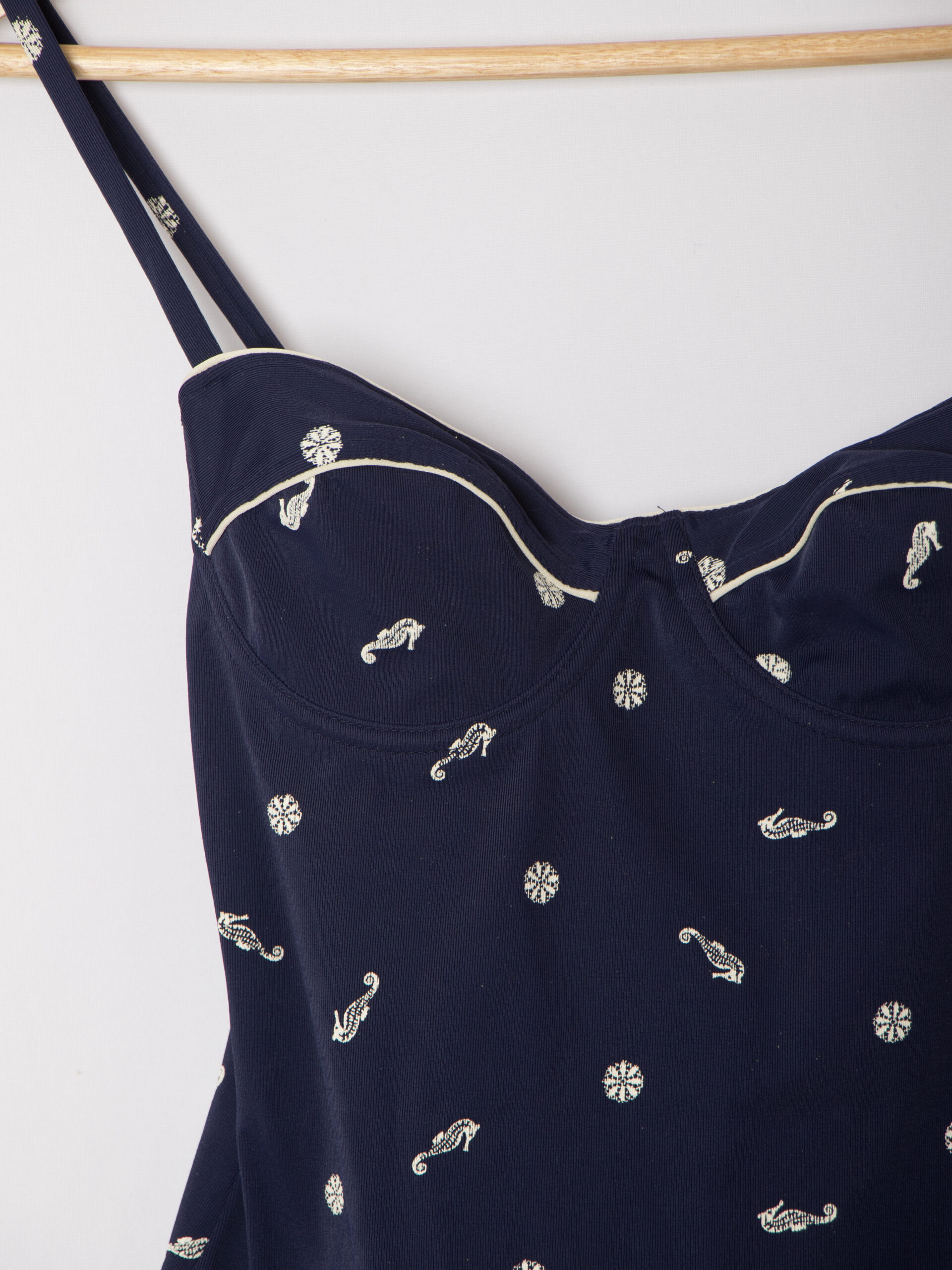 Vintage Goldfish Seahorse Print Navy Swimsuit Vintage Goldfish Seahorse Print Navy Swimsuit - Image 2