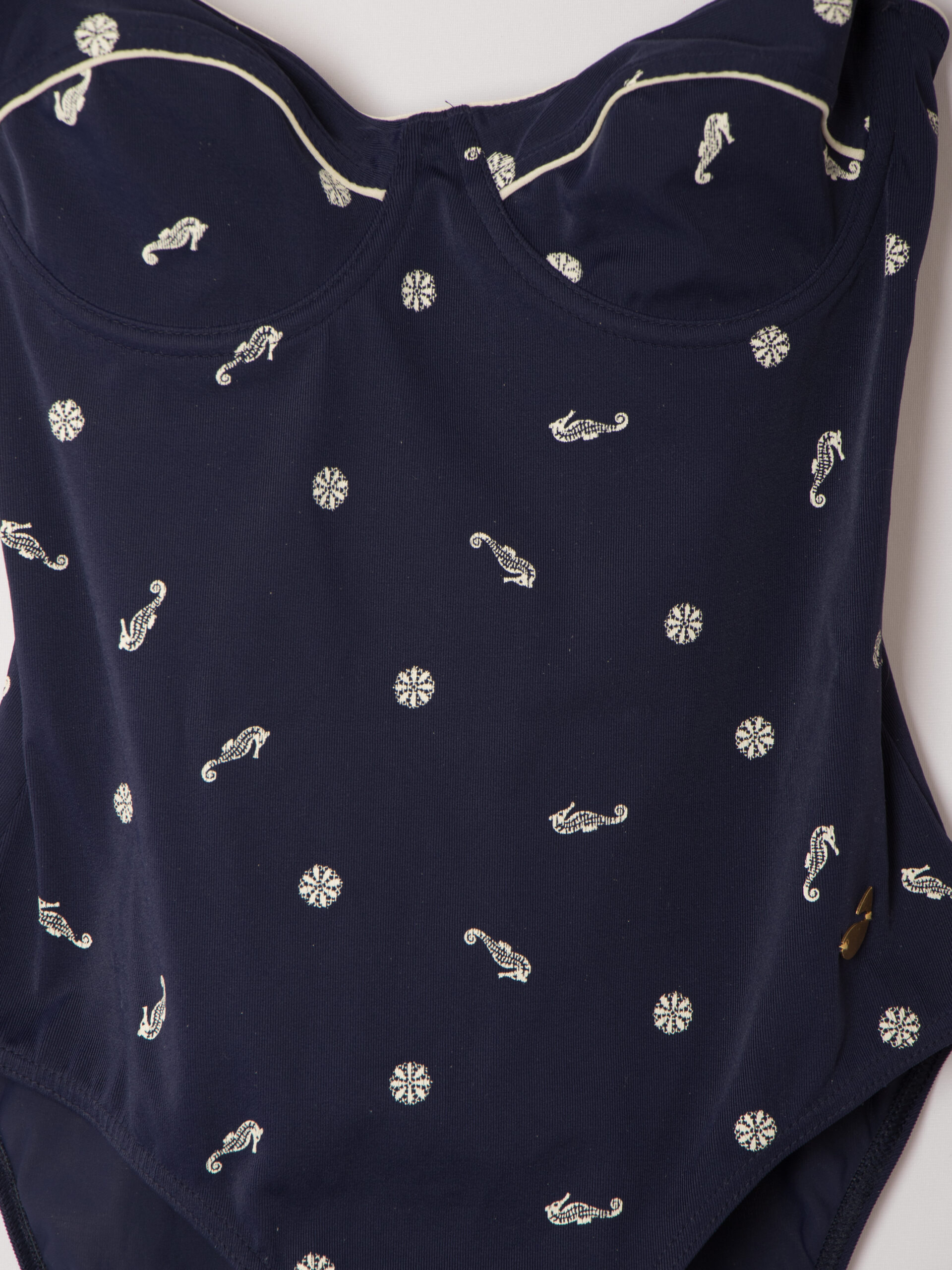 Vintage Goldfish Seahorse Print Navy Swimsuit Vintage Goldfish Seahorse Print Navy Swimsuit - Image 3