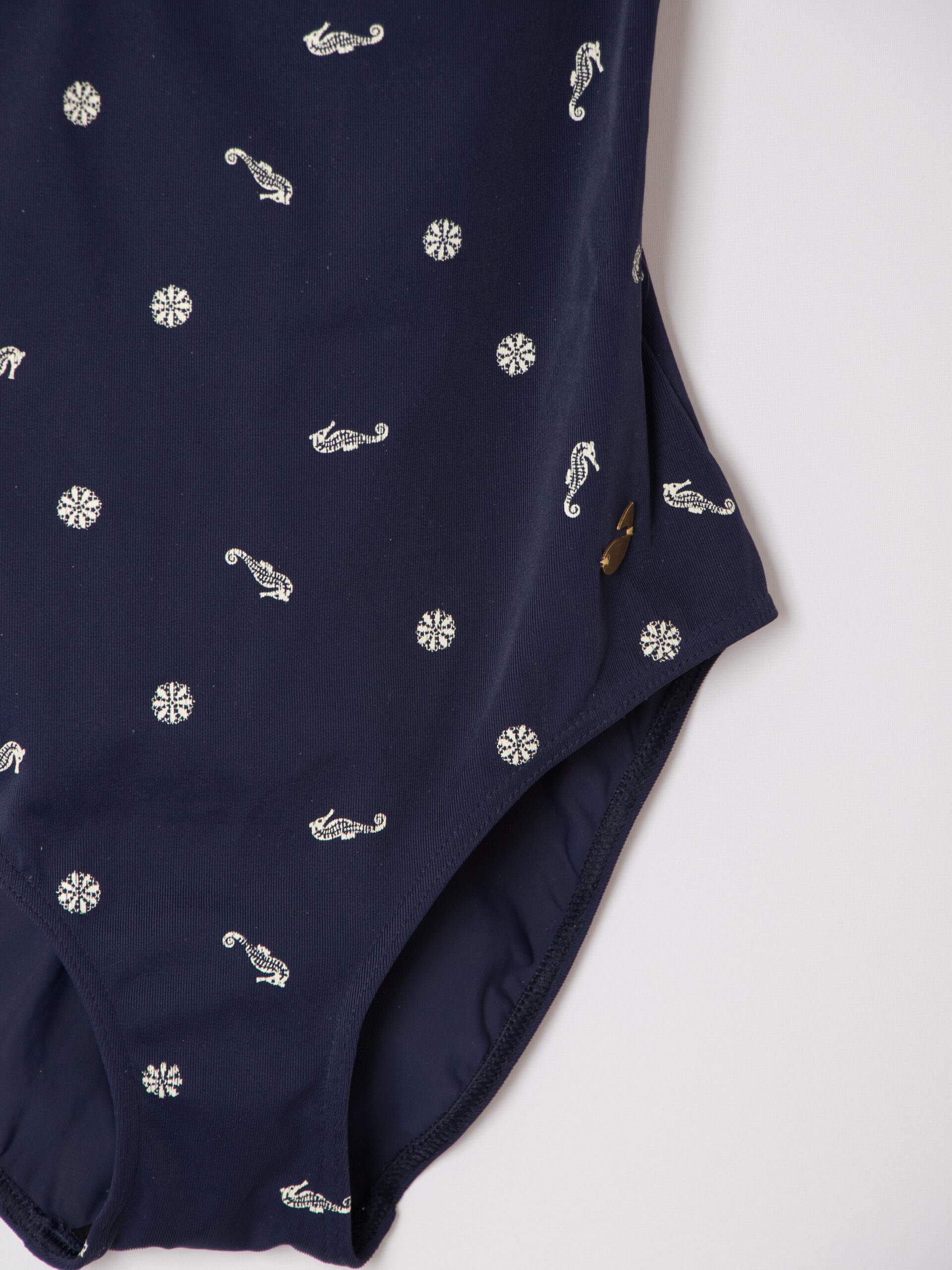 Vintage Goldfish Seahorse Print Navy Swimsuit Vintage Goldfish Seahorse Print Navy Swimsuit - Image 4