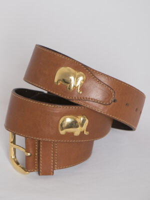 Vintage Furla Leather Belt with Gold Elephant Pins