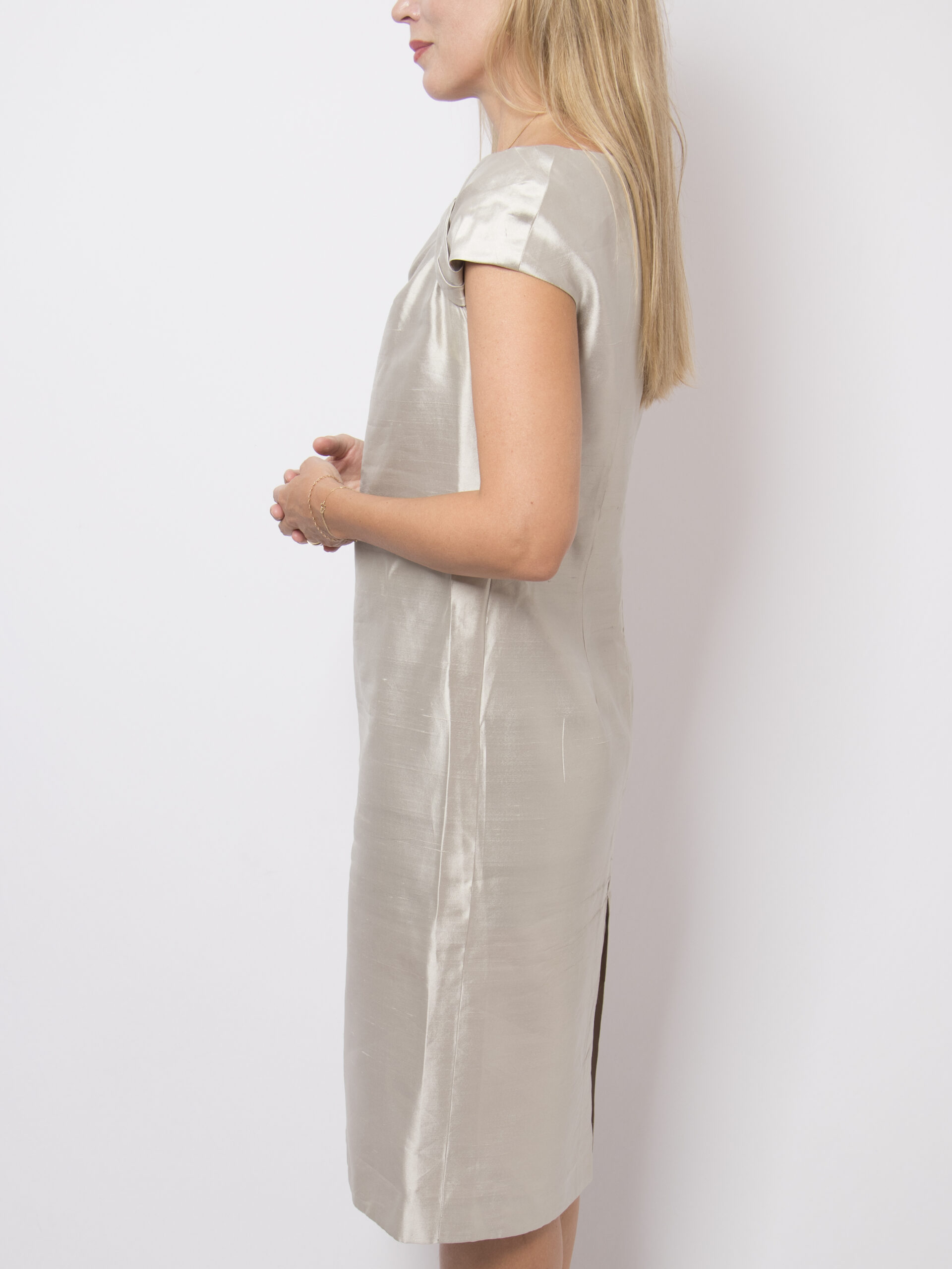 Vintage Silver Silk Dupioni Dress Vintage Silver Silk Dupioni Dress - Image 4