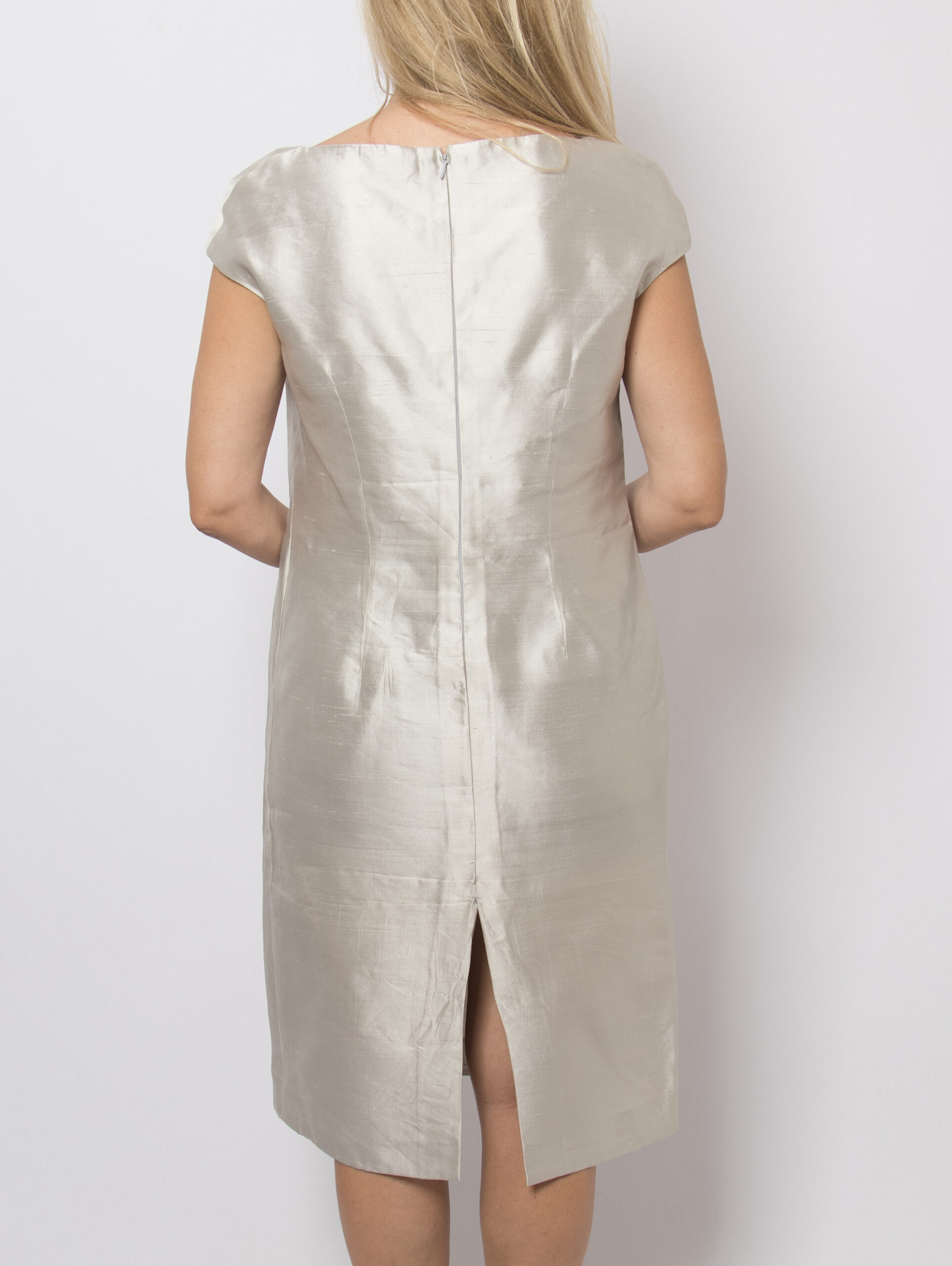 Vintage Silver Silk Dupioni Dress Vintage Silver Silk Dupioni Dress - Image 5