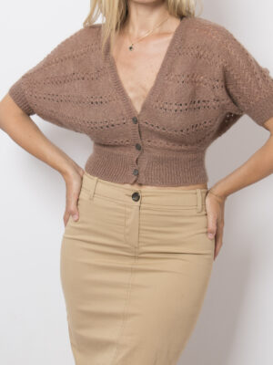 Pointelle Knit Fuzzy Mohair Cardigan