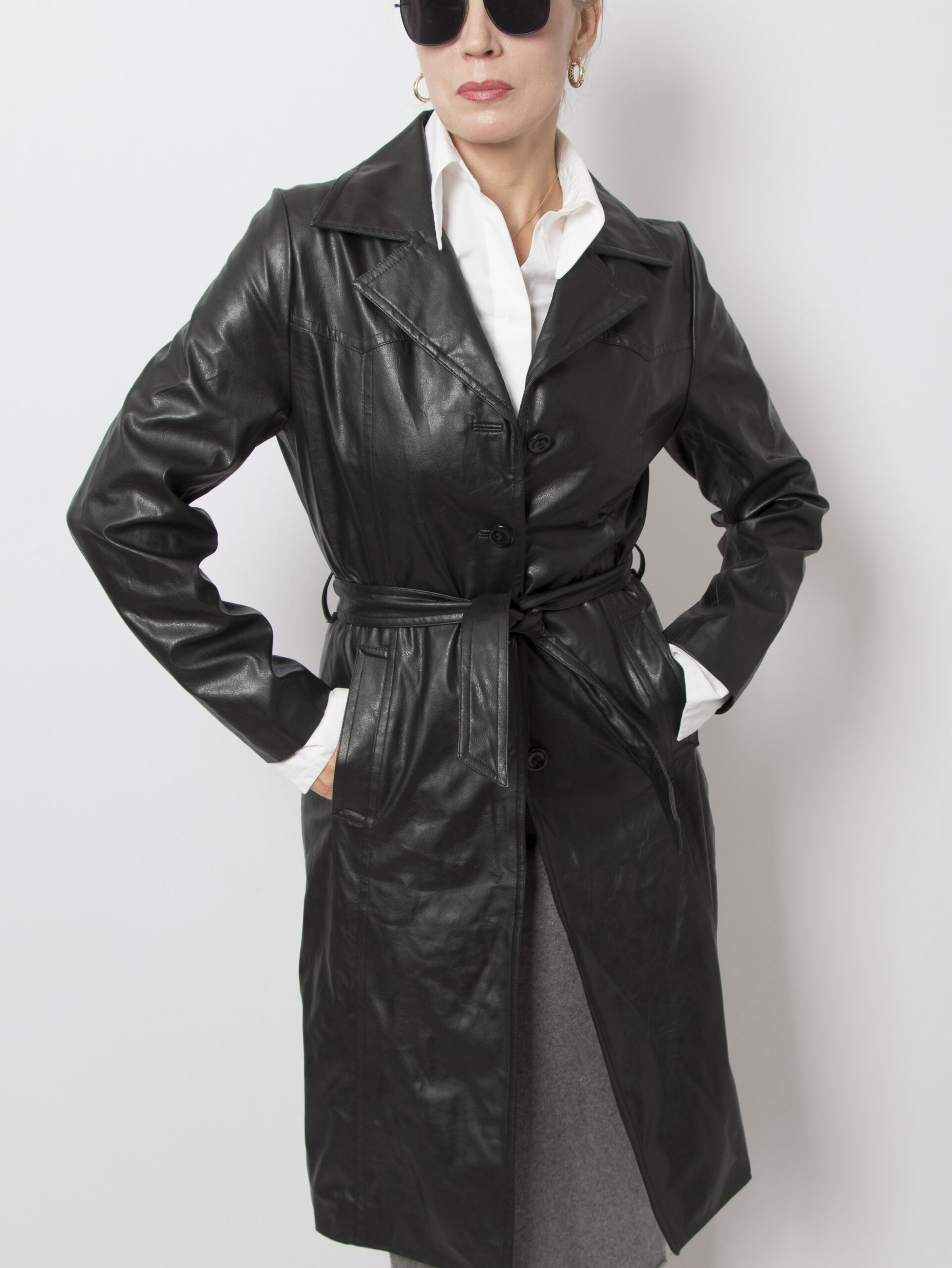 Vintage Black Faux Leather Coat Vintage Black Faux Leather Coat - Image 2