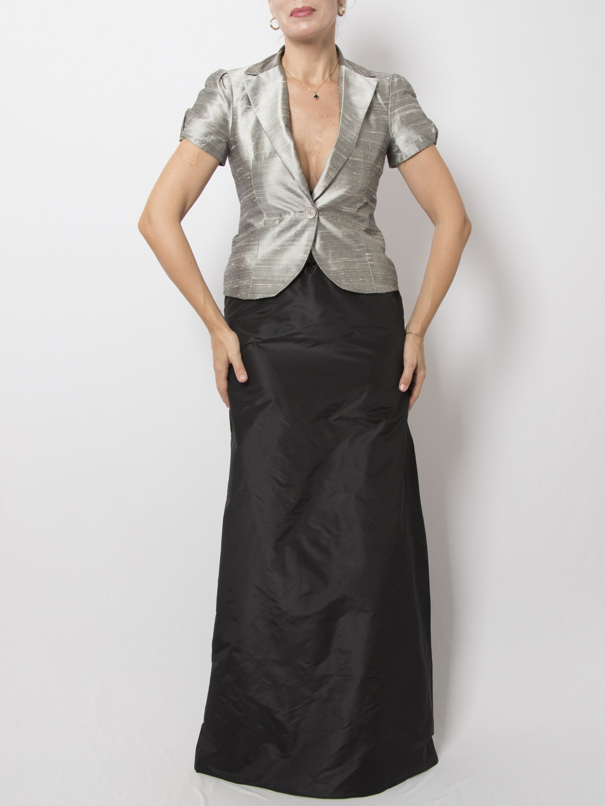 Vintage Dupioni Silk Silver Blazer Vintage Dupioni Silk Silver Blazer - Image 2